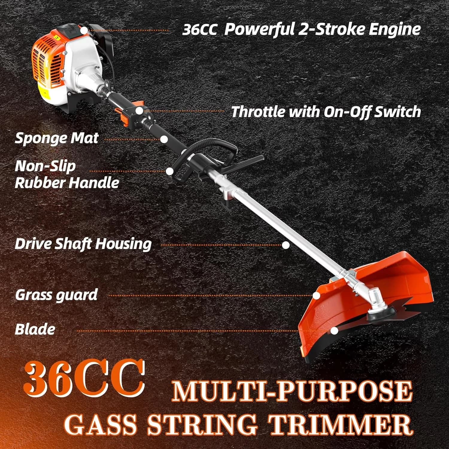 Professional String Trimmer with Attachment Capable, Power source: 2-storke, 1x 650ml fule engine head - Model C5F3FD