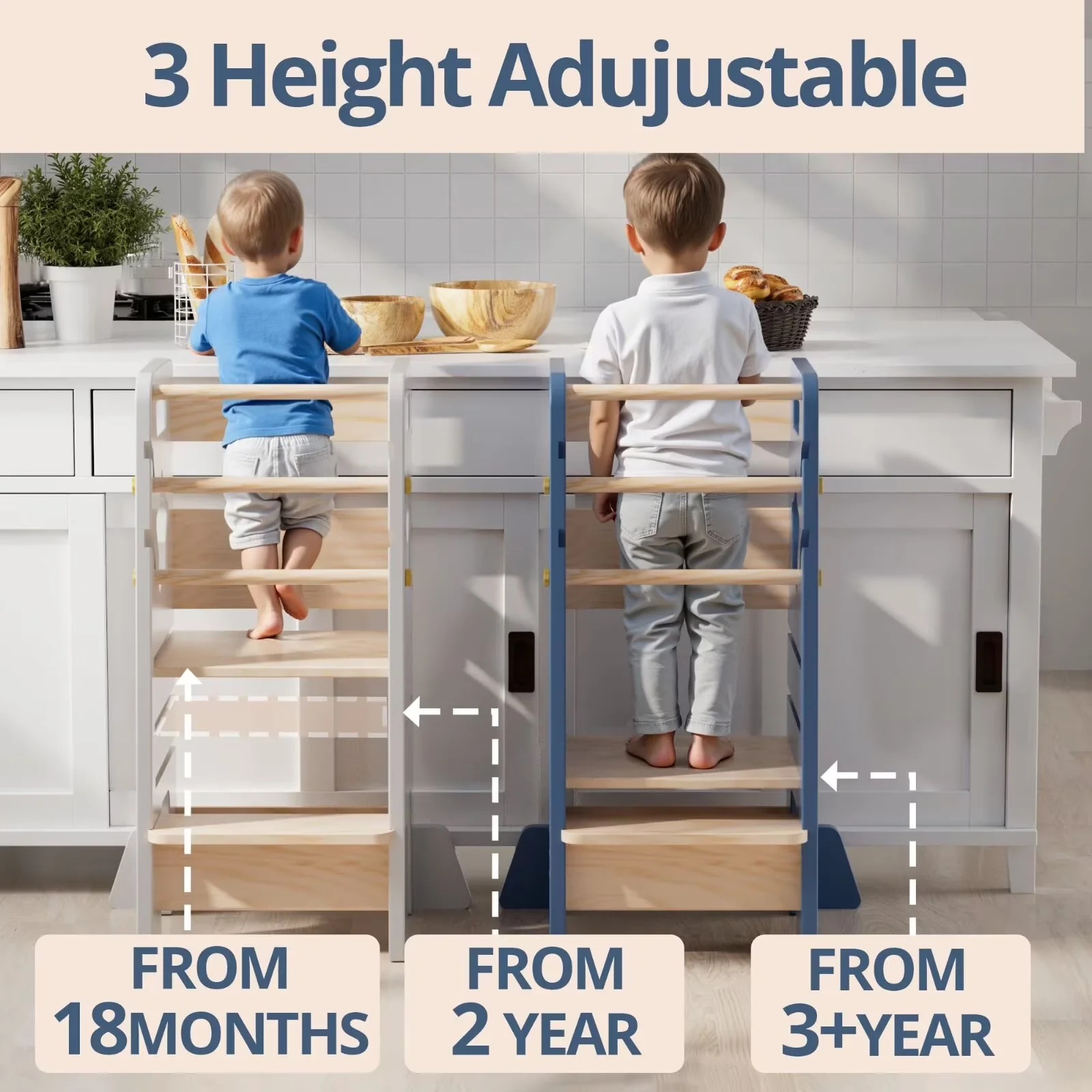 Ladders And Step Stool Modern with Adjustable Height, Toddler Standing Tower - Wood Blue Model 377974