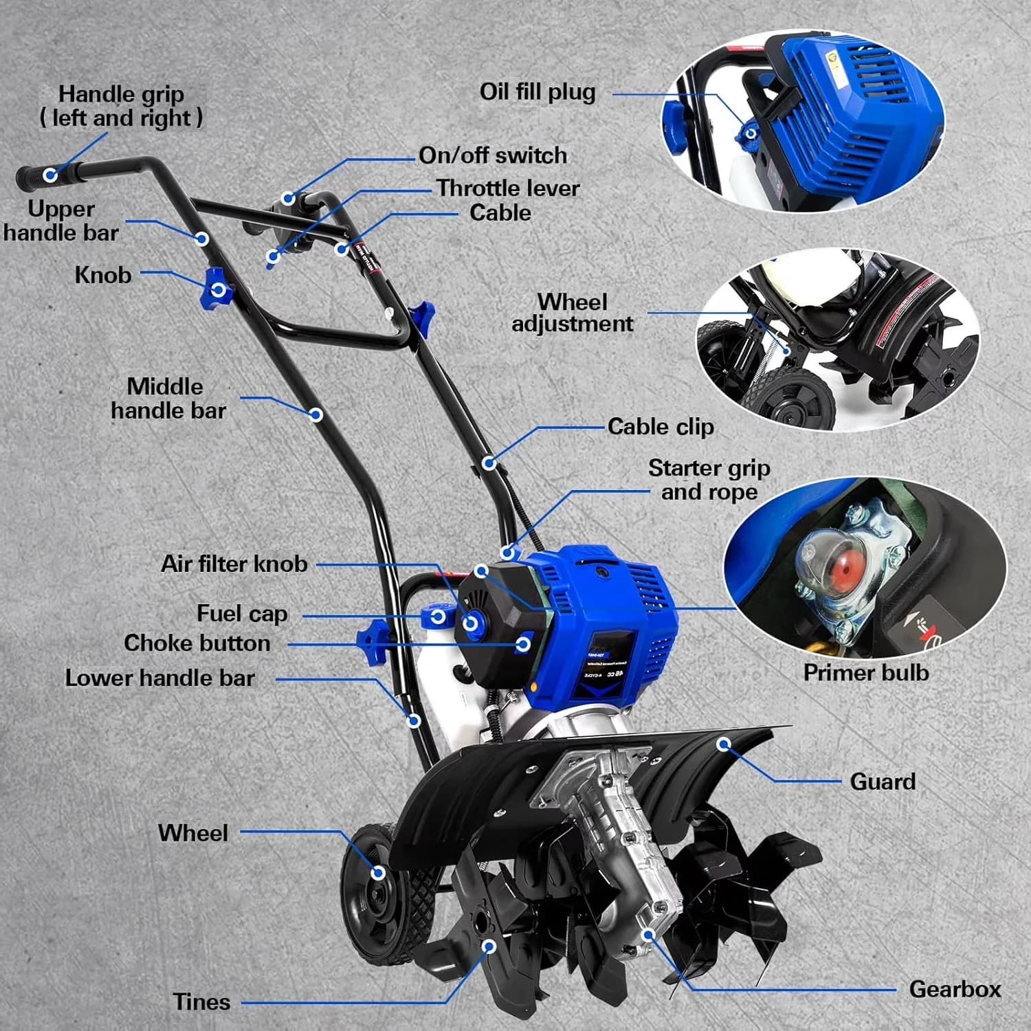 Durable Trillers Cultivator for Garden - 9HP - Space-Saving Design Model 45242B