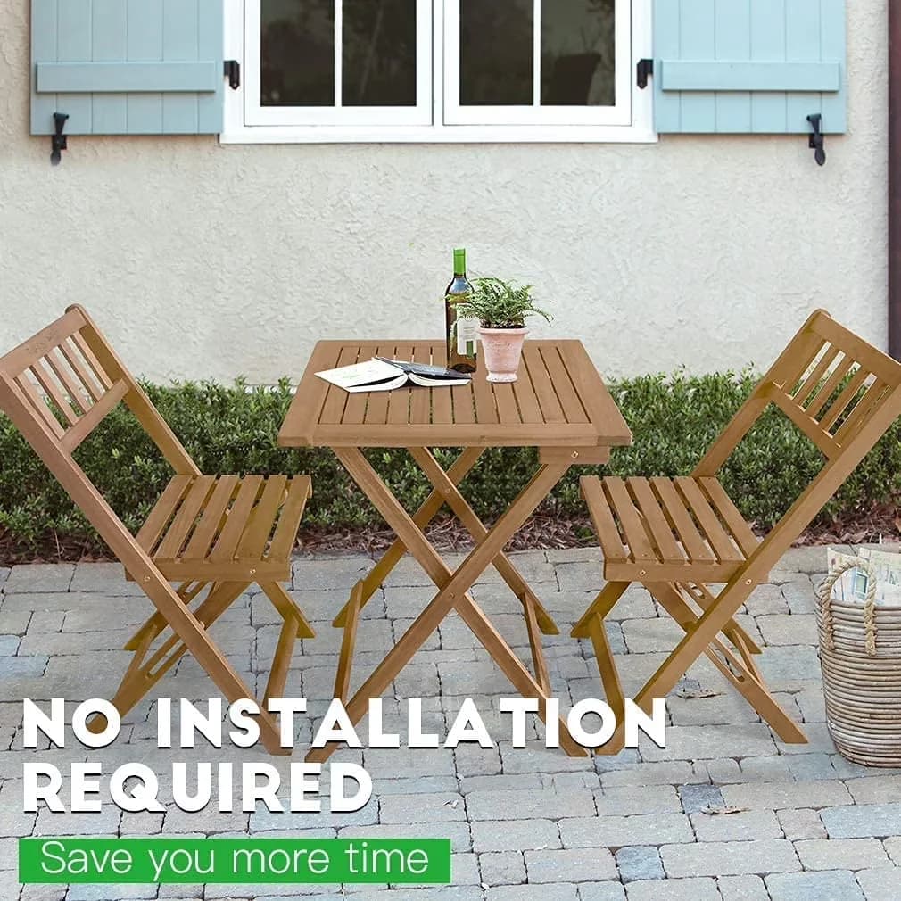 Compact Patio Dining Set with Folding Chairs, Coffee Table Chairs, Outdoor Wood Conversation Modern Bistro - Beige for Garden Model 2C1410