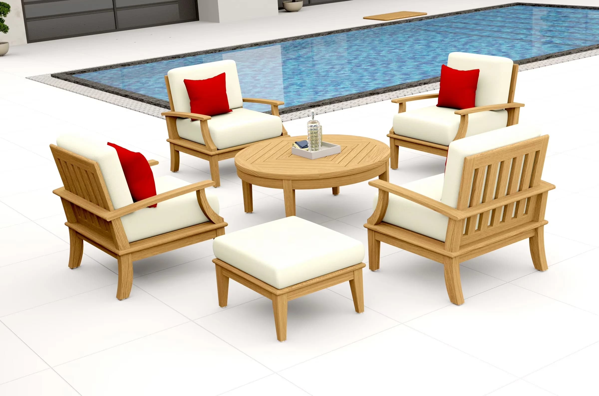 Essential Outdoor Sofas Sectional - Wood Canvas Natural 6 Pc - Satisfaction Guaranteed Model 548345