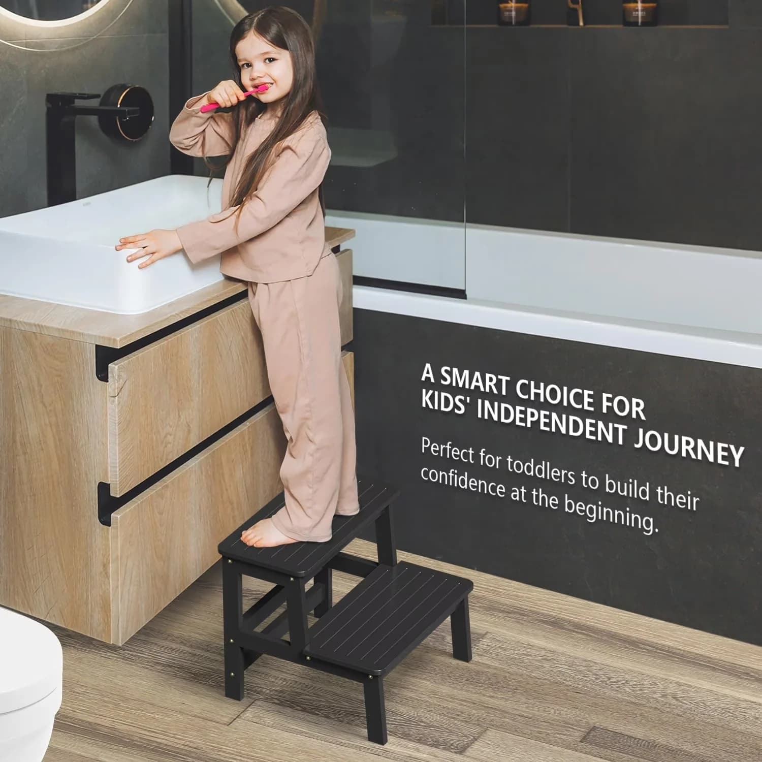 Ladders And Step Stool Compact with Bamboo Two - Bamboo Black - Low Maintenance Model 9EF2DC