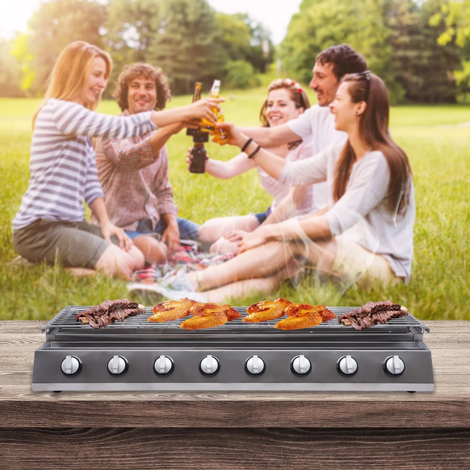Versatile Gas Grill with Portable, Material: 201 Stainless Steel - 201 Stainless Steel Silver Model 0944DE