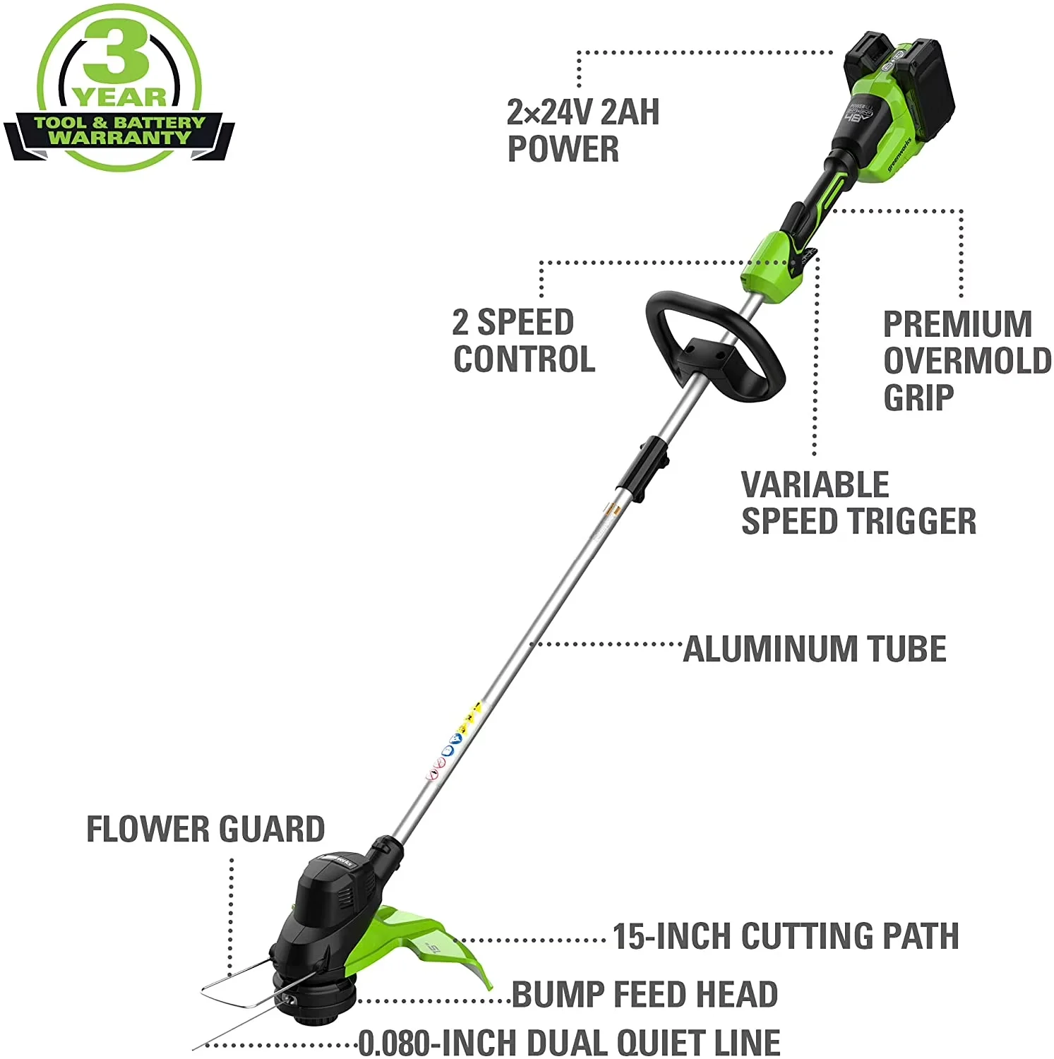 Stylish String Trimmer with Battery, 48V, Automatic Line Feed - Multicolor Model 2C208A