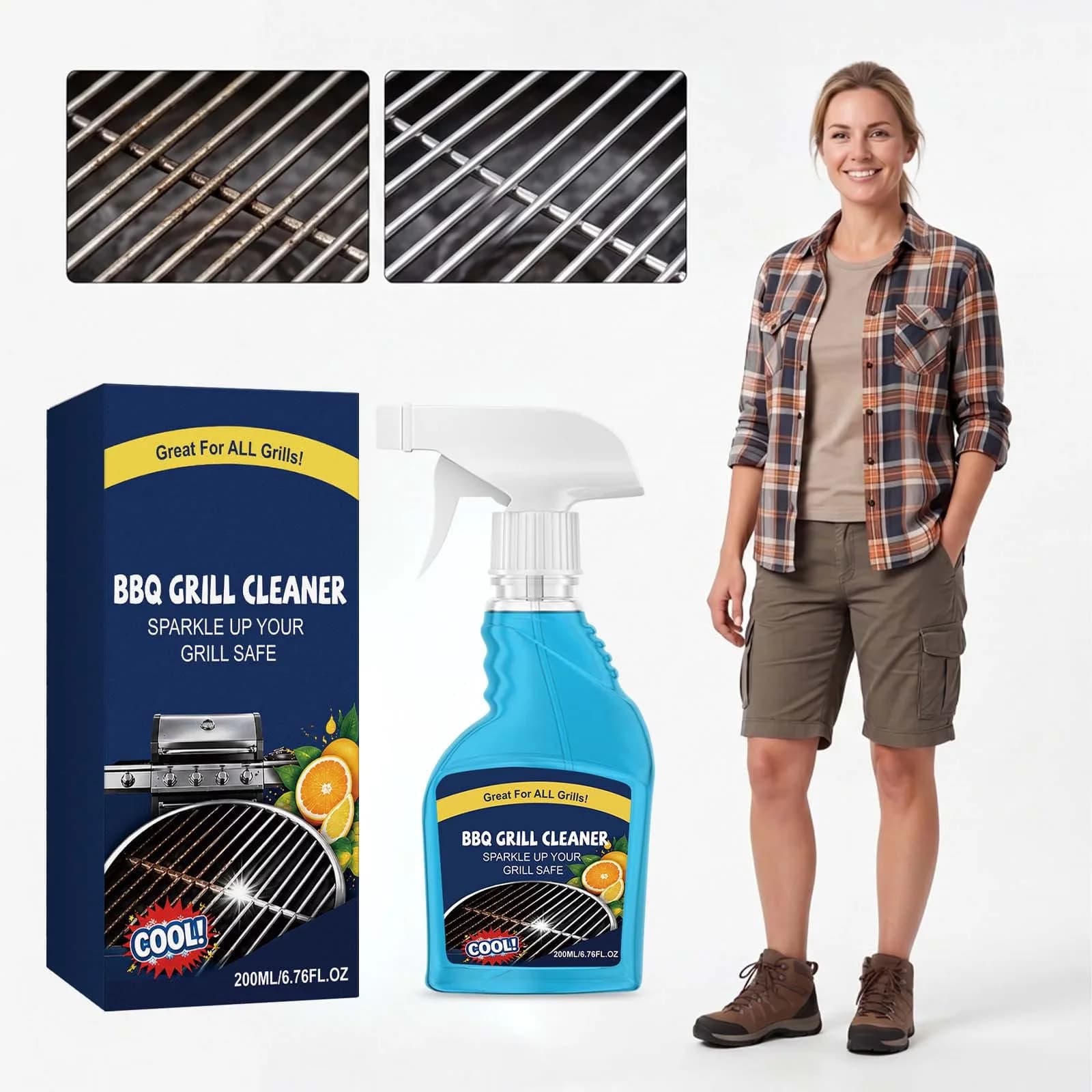 Reliable Combo Grill with 200ml BBQ Cleaner Spray, Heavy Duty Degreaser - Model 501C67
