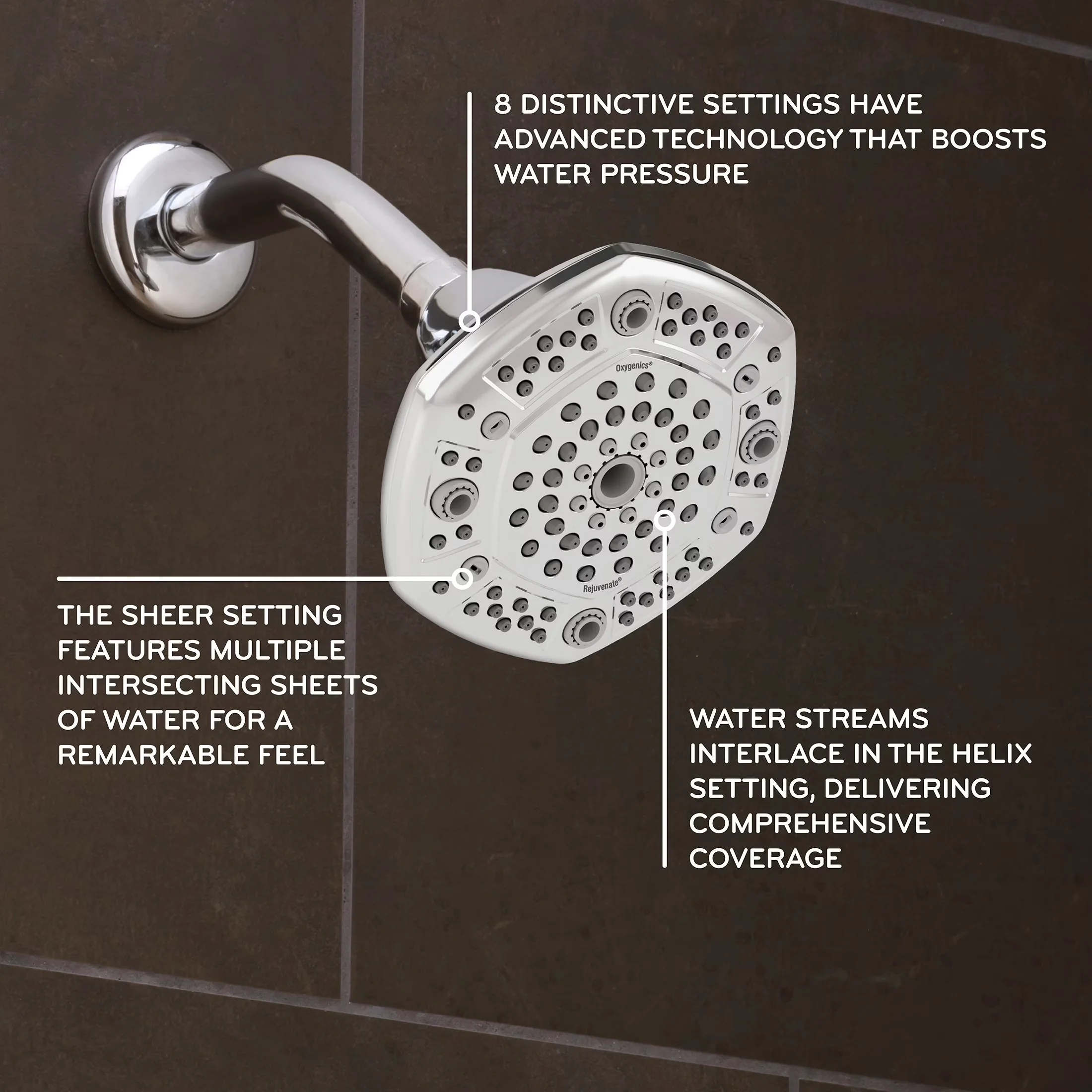 Quality Shower Head with High Pressure, 8 Settings and 4.75-Inch Spray Face - Silver Abs Model 745A15