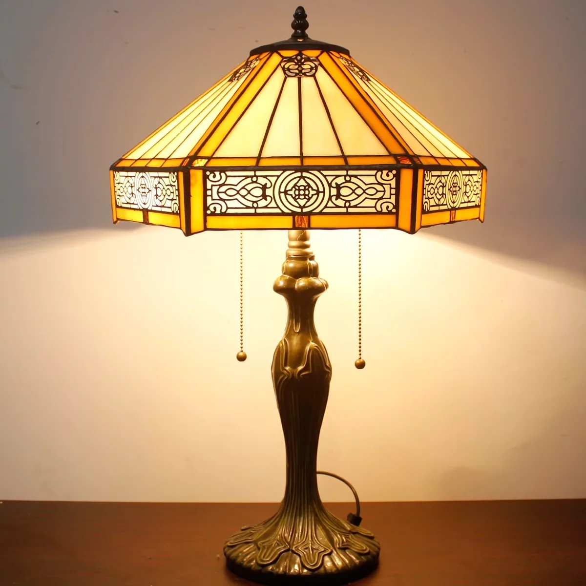 Premium Lamp with LED, Bedside Lamps, Tiffany Table - Yellow, Multicolor Glass Model 6F0A2B