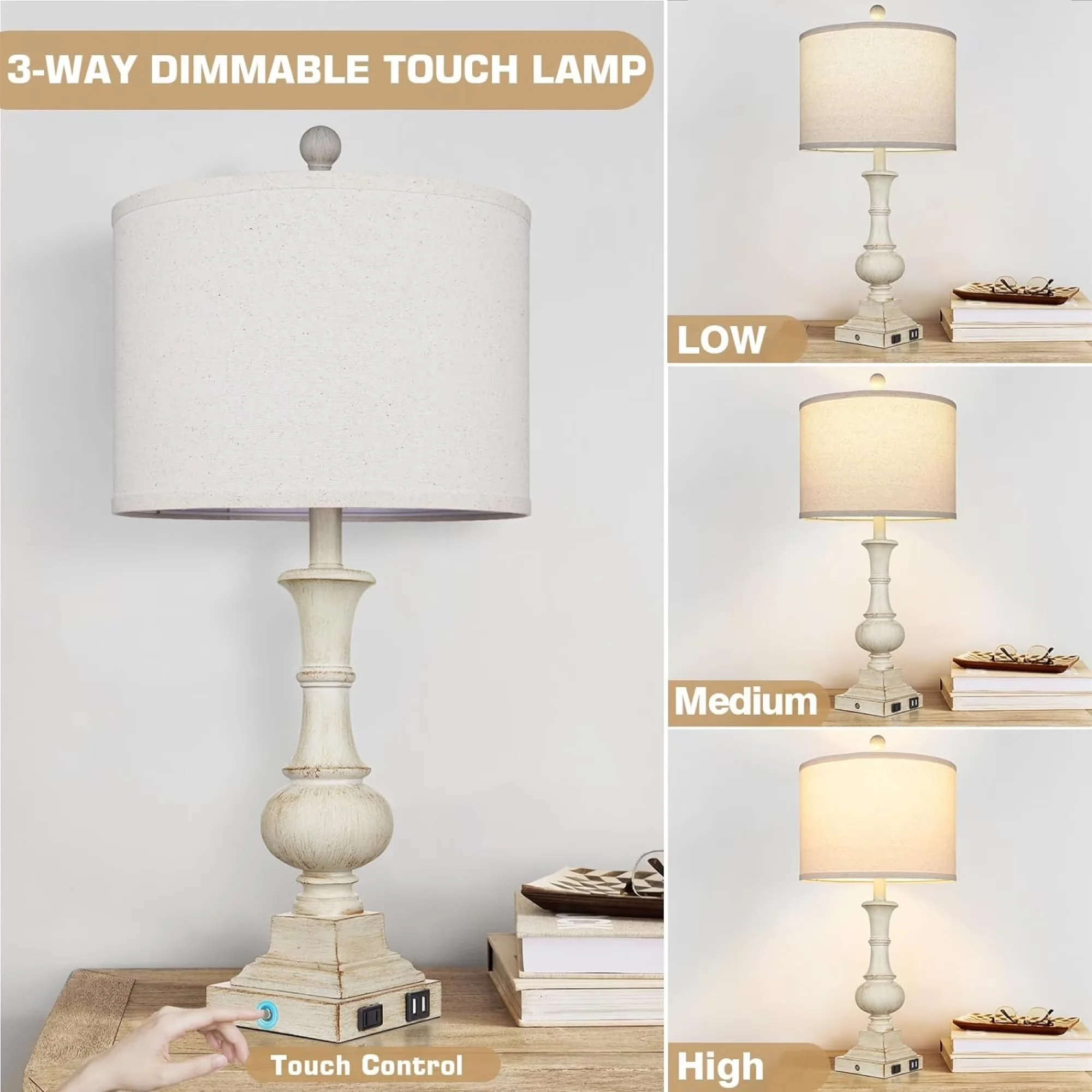 Classic Lamp Set with LED, Contemporary - Resin Beige for Living Room, Bedroom Model E84C17