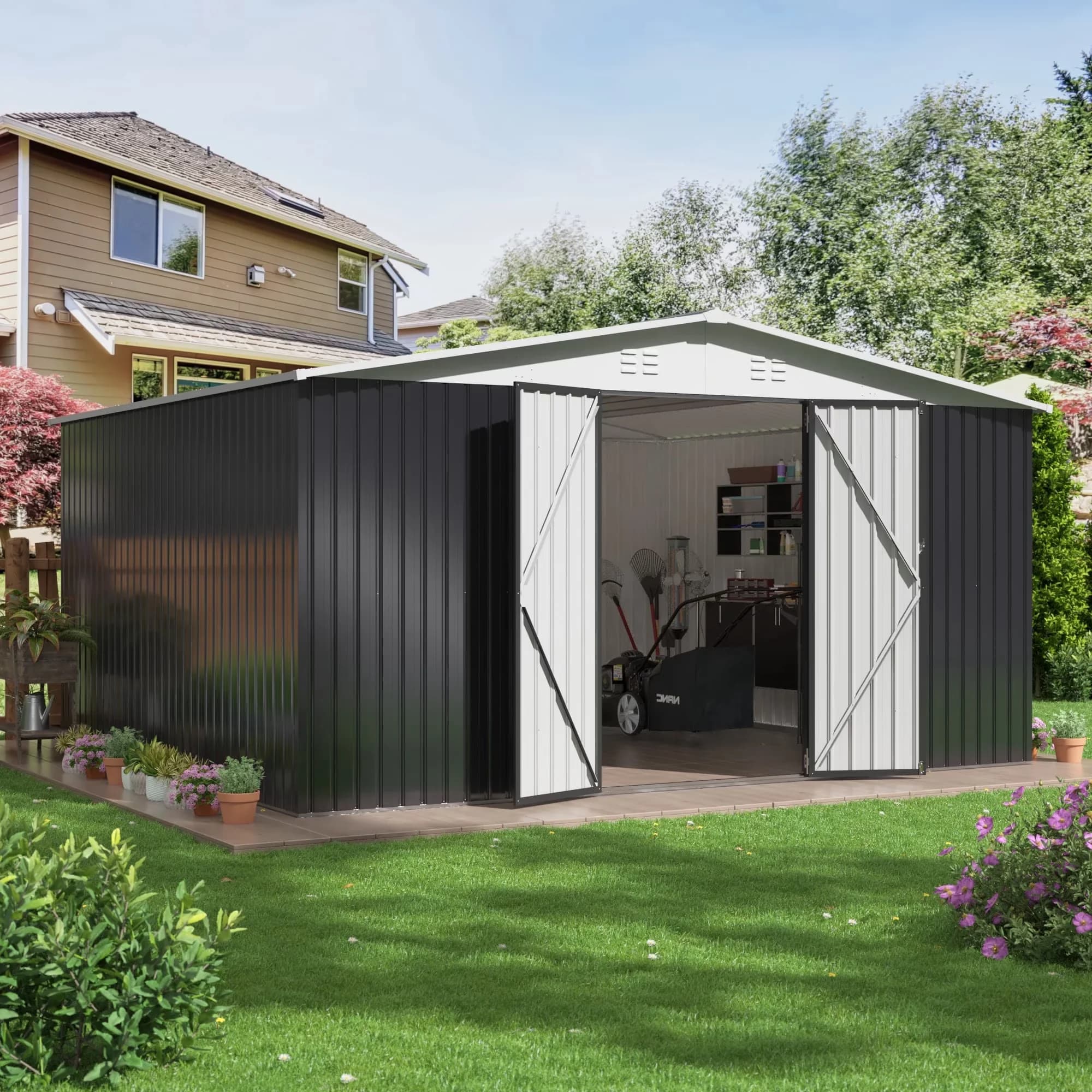 Shed Innovative with Water-Resistant, Lockable Door, Uv Resistant - White Aluminum, Metal Model D44AB0