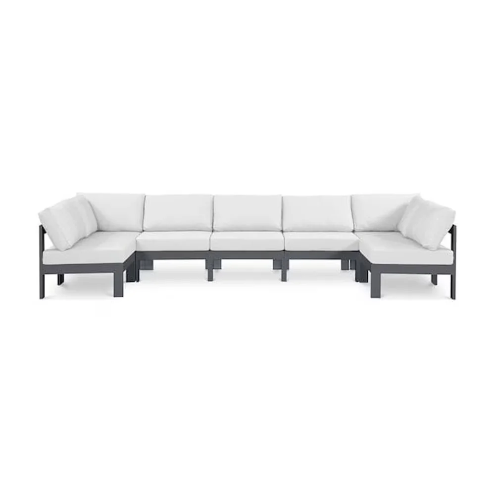 Premium Outdoor Sofas Sectional with Water-Resistant, Contemporary, Nizuc White Patio Modular - White Fabric Model 168D44