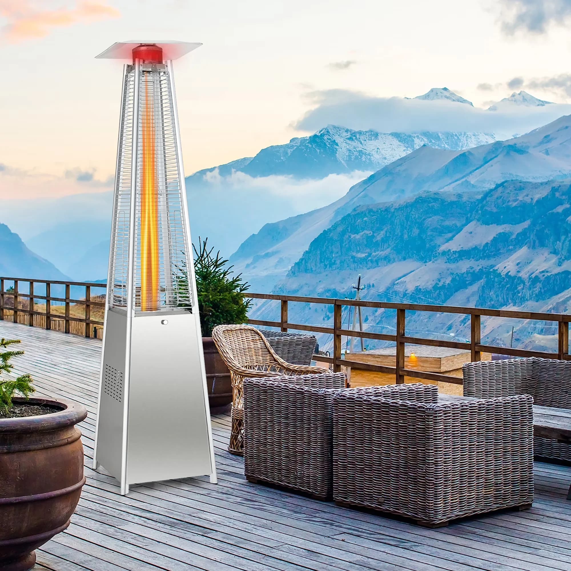 Premium Outdoor Heating with 42000 BTU, Portable - Silver Tall - Traditional Style Model BDFD9F