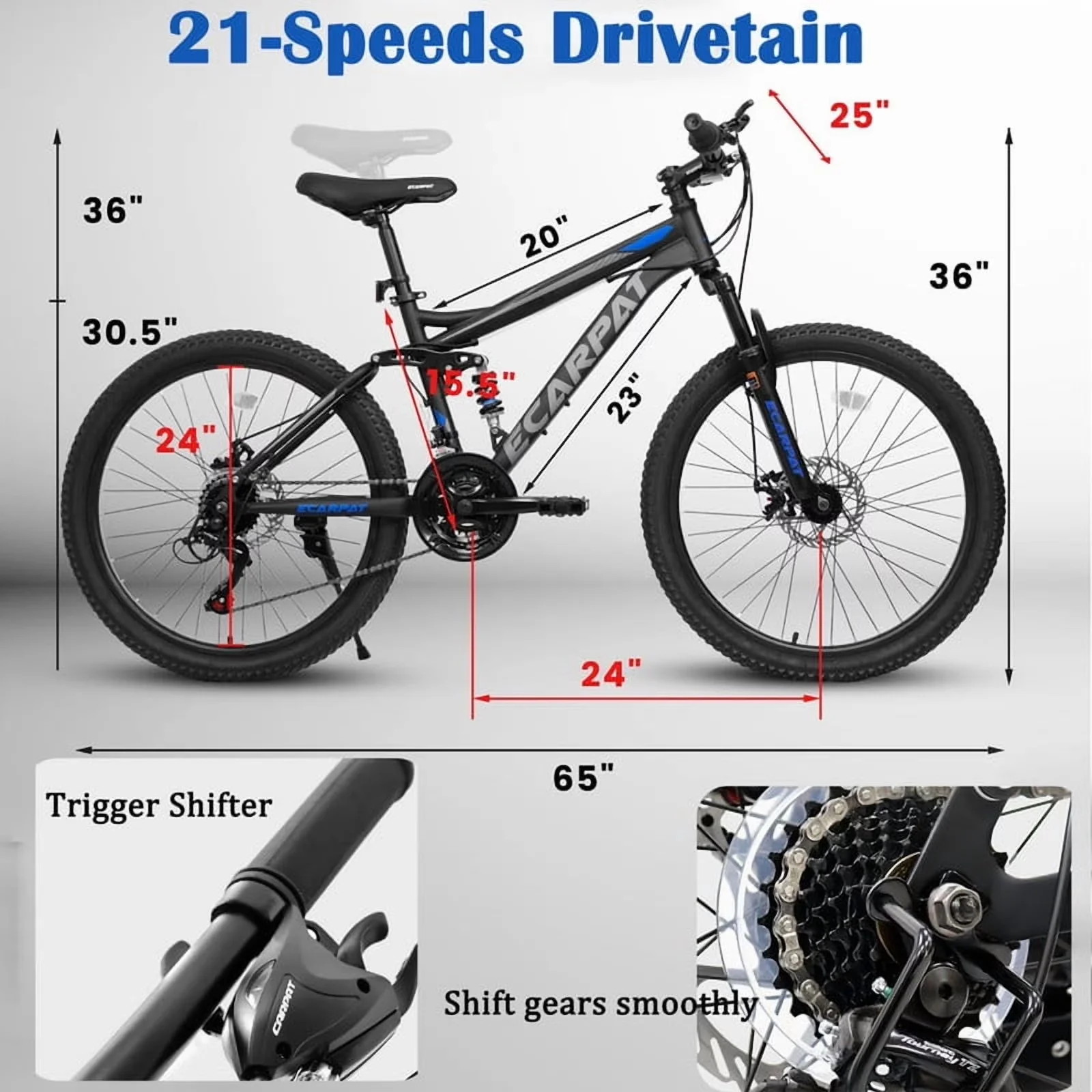 Classic Mountain Bike with Adjustable Speed, High Carbon Steel Frame - Black Model 786189