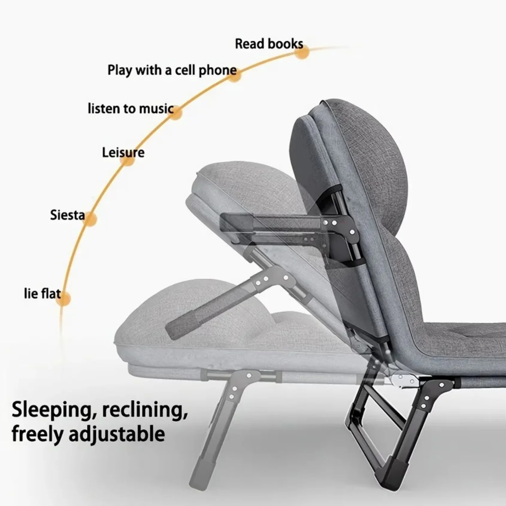 Versatile Patio Chair with Folding Bed - Metal Gray for Home and Office Model A200AE