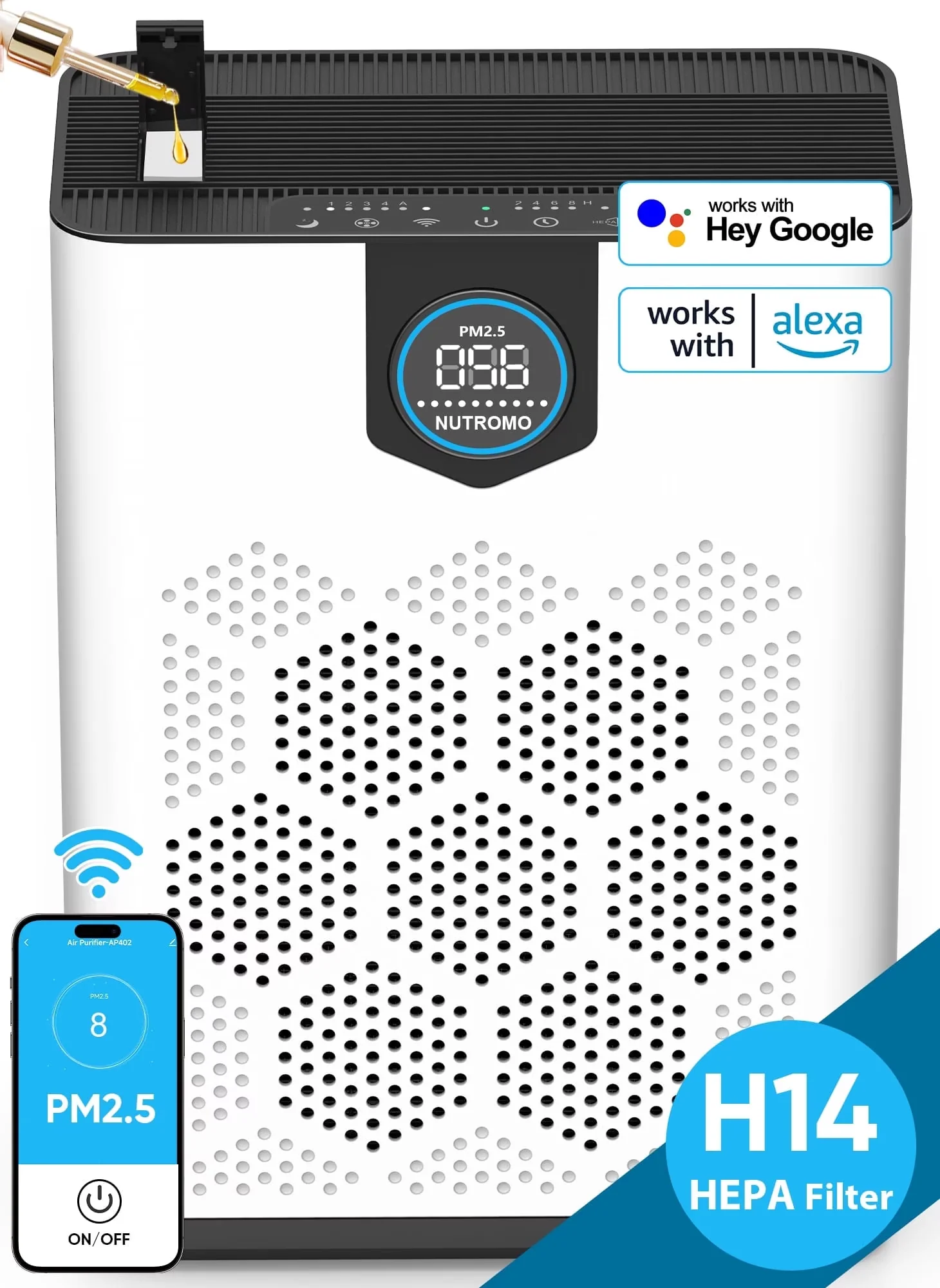 Air Purifier Innovative with Filter Change Indicator, Smart Technology Capable, Automatic Shut-Off for Home, Large - Model 2F1D6D