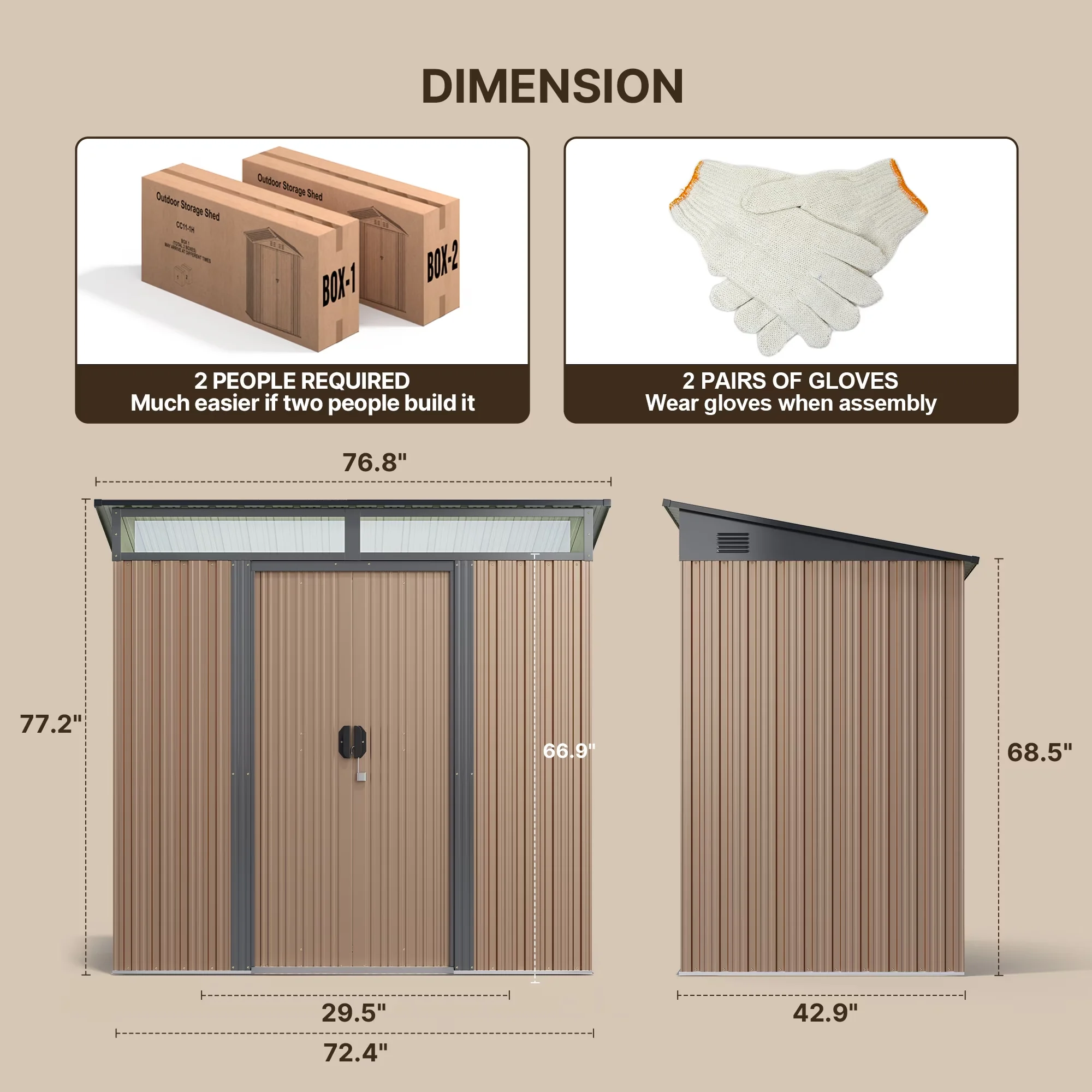 Versatile Shed with Lockable Door, Waterproof, Uv Resistant - Gray Metal for Garden Model F72AD2