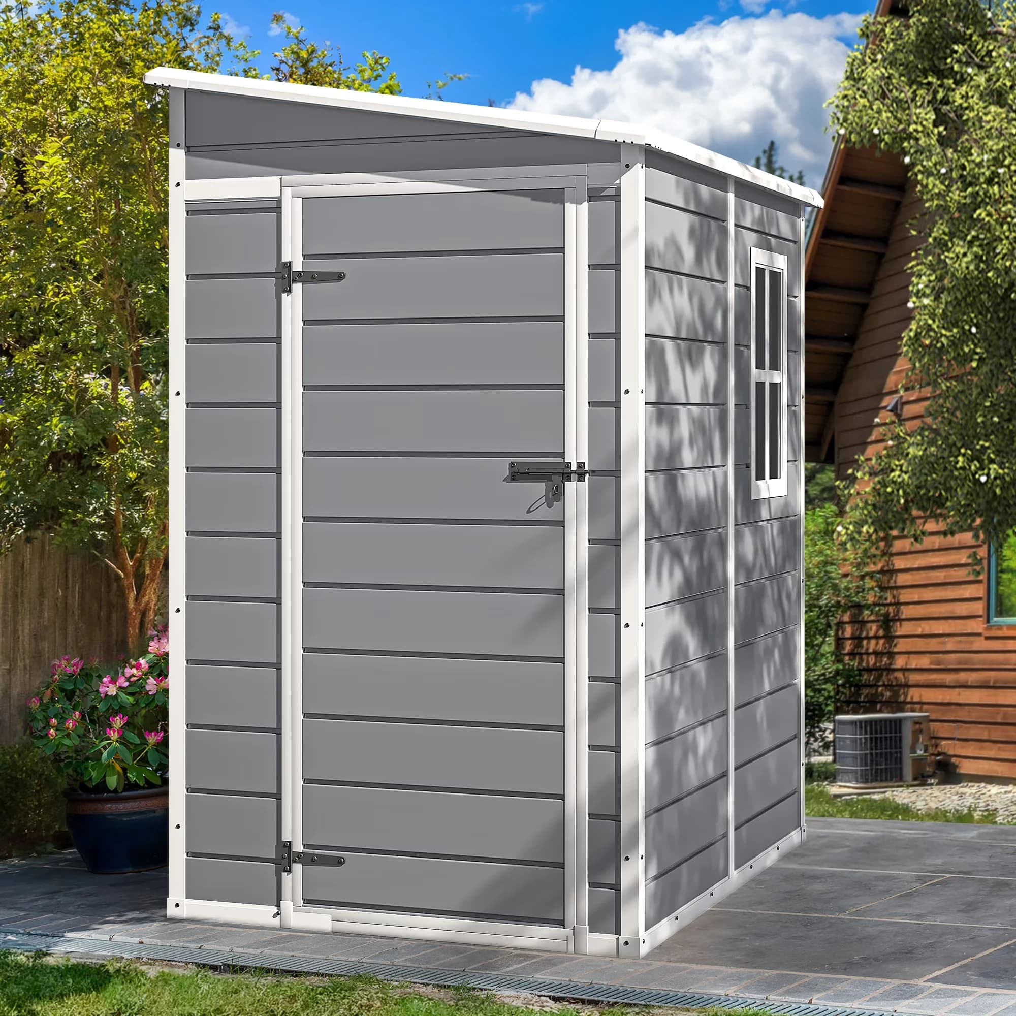 Modern Shed with Waterproof, Resin Large Storage, 5x4 FT Resin Outdoor Storage - Resin Model 420FFA