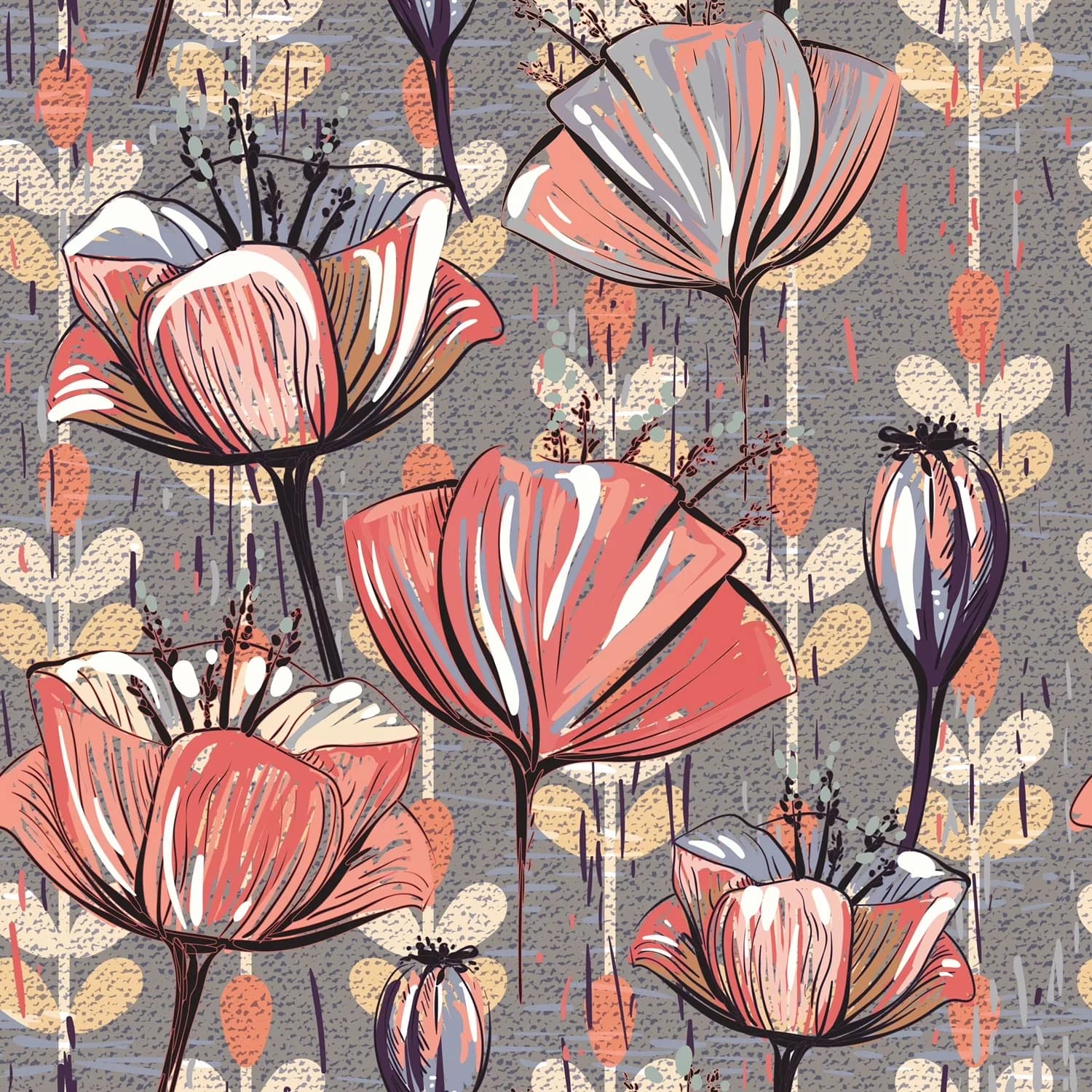 Wallpaper Durable with Removable, Peel and Stick Floral Wallpaper, Temporary Wallpaper - Self Adhesive Vinyl Gray, White, Red Model 5AC31C