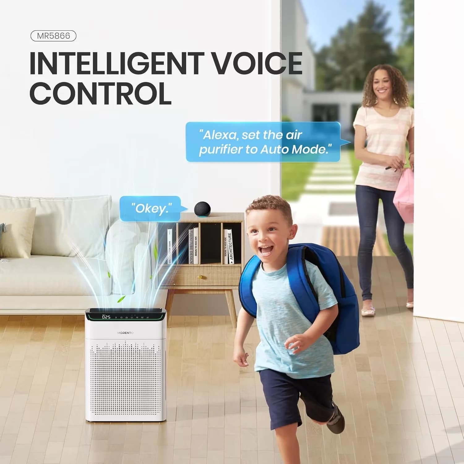 Modern Air Purifier with Filter Change Indicator, Smart Technology Capable - White for Home, Bedroom Model CAC98D