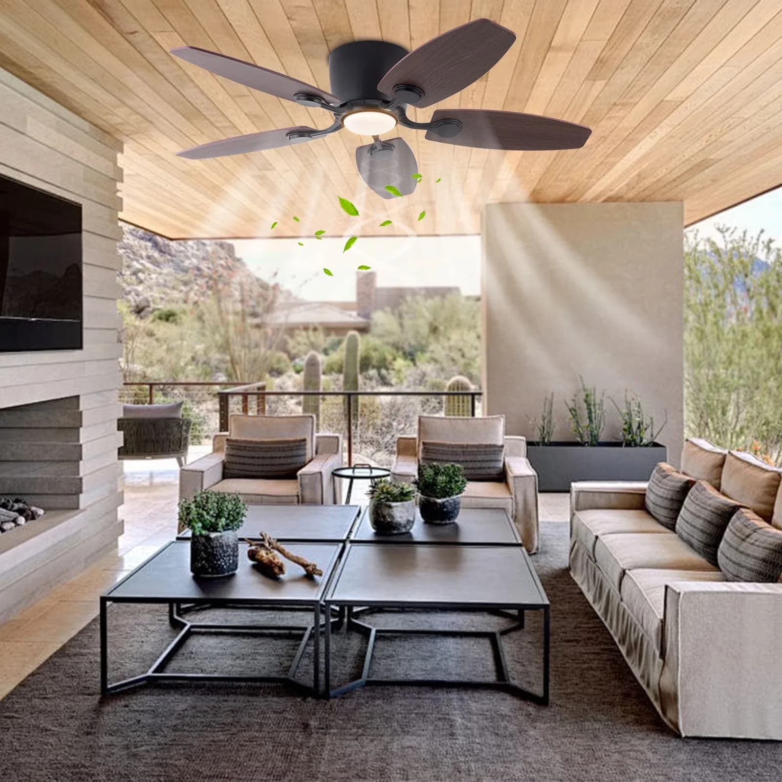 Classic Ceiling Fan with LED, 265V, 4 Blades - Black, Brown Acrylic 85-265V Model 5B1D49