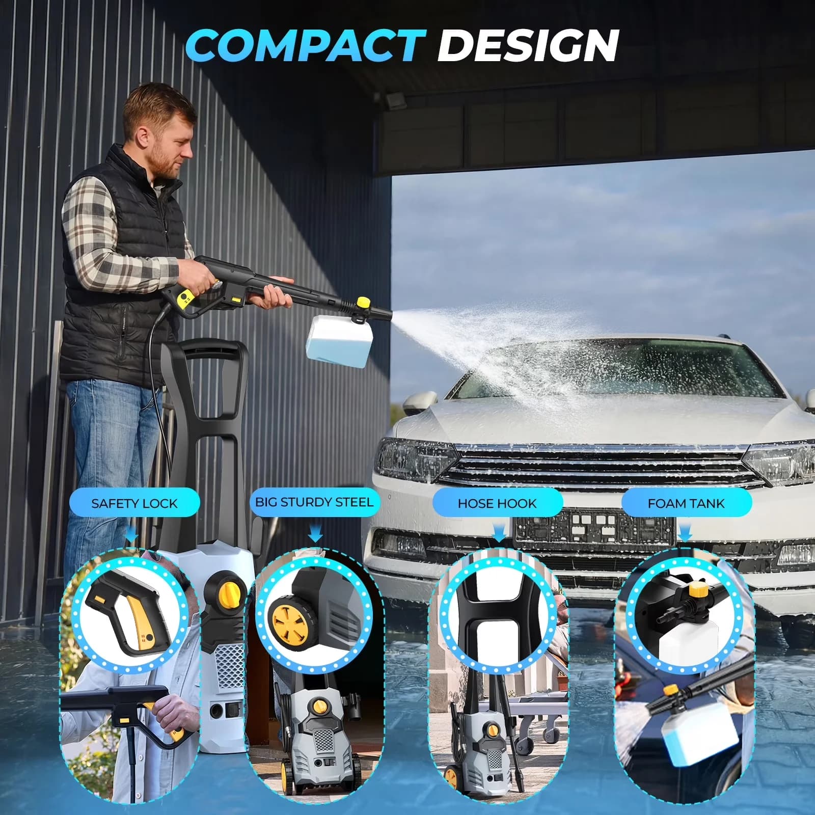 Premium Pressure Washer with Adjustable Wand, Hidrolavadora, Electric for Home - Model C46997