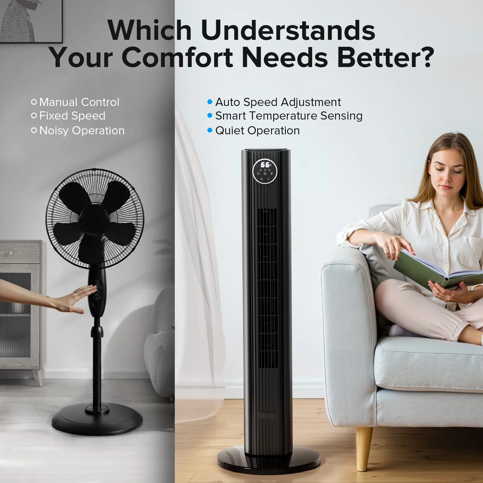 Fans In Cooling Essential with LED, Led Display, Oscillating - Plastic, Metal Black Model A989C0