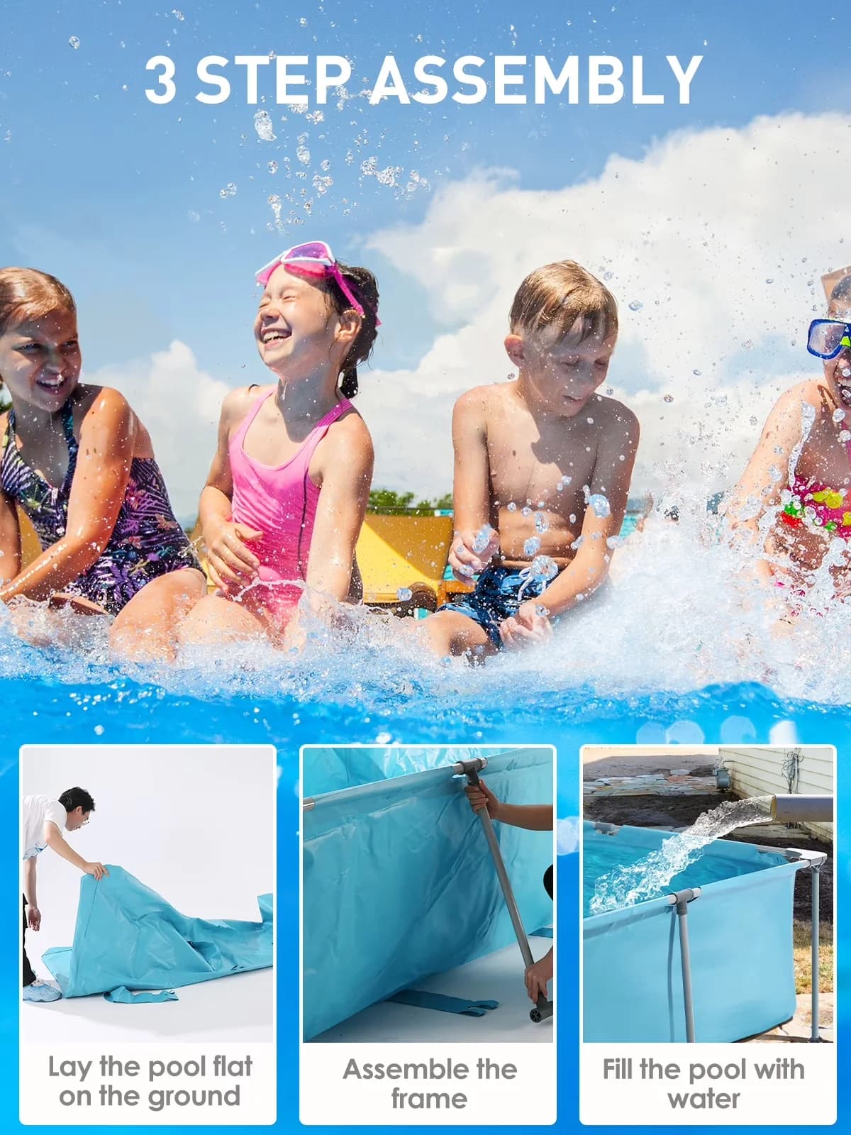 Sleek Above Ground Pool with Puncture Resistant - Blue 15FT - Sleek Profile Model B0A4A5