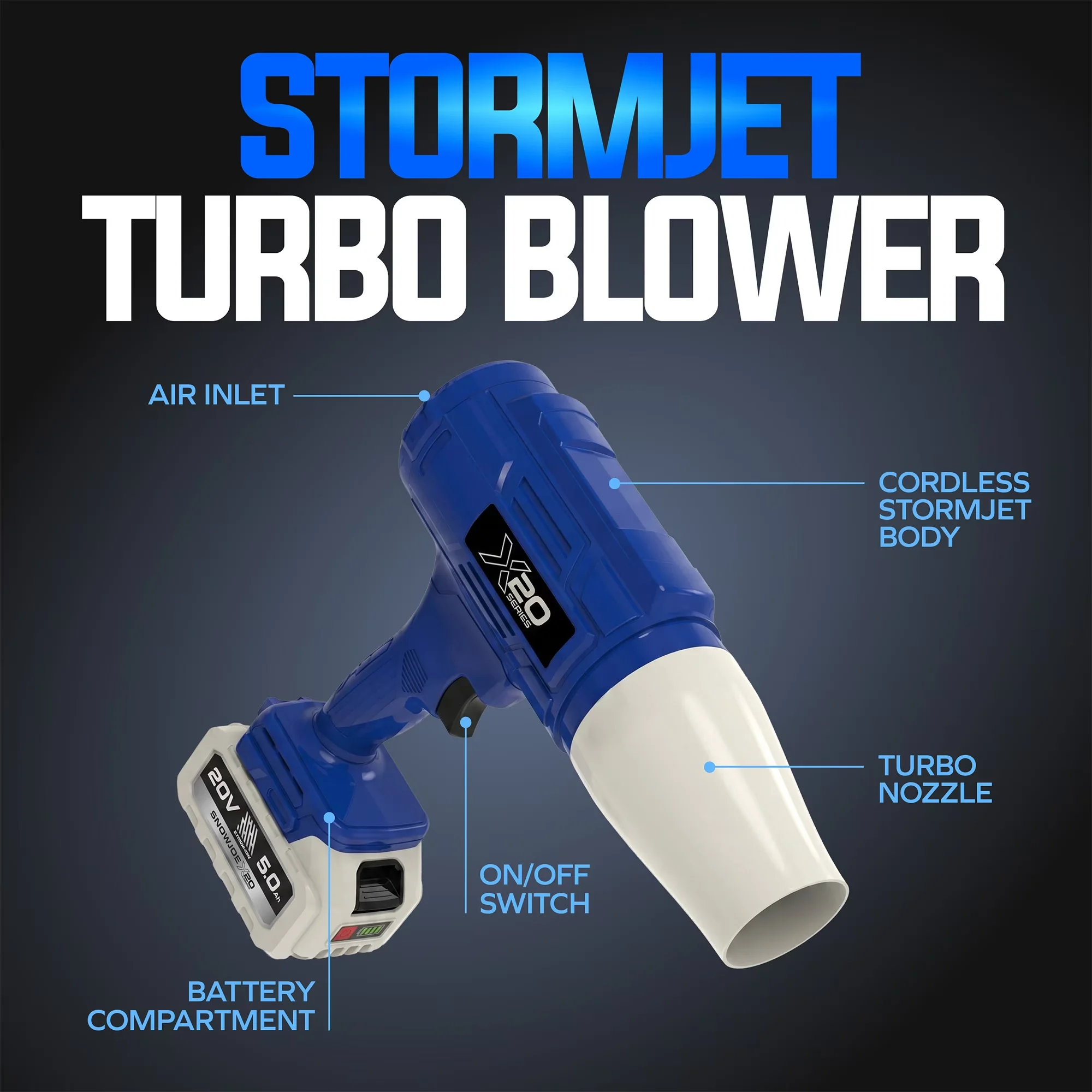 Versatile Leaf Blower with Battery, 20V, Blue - Space-Saving Design Model F4F33B