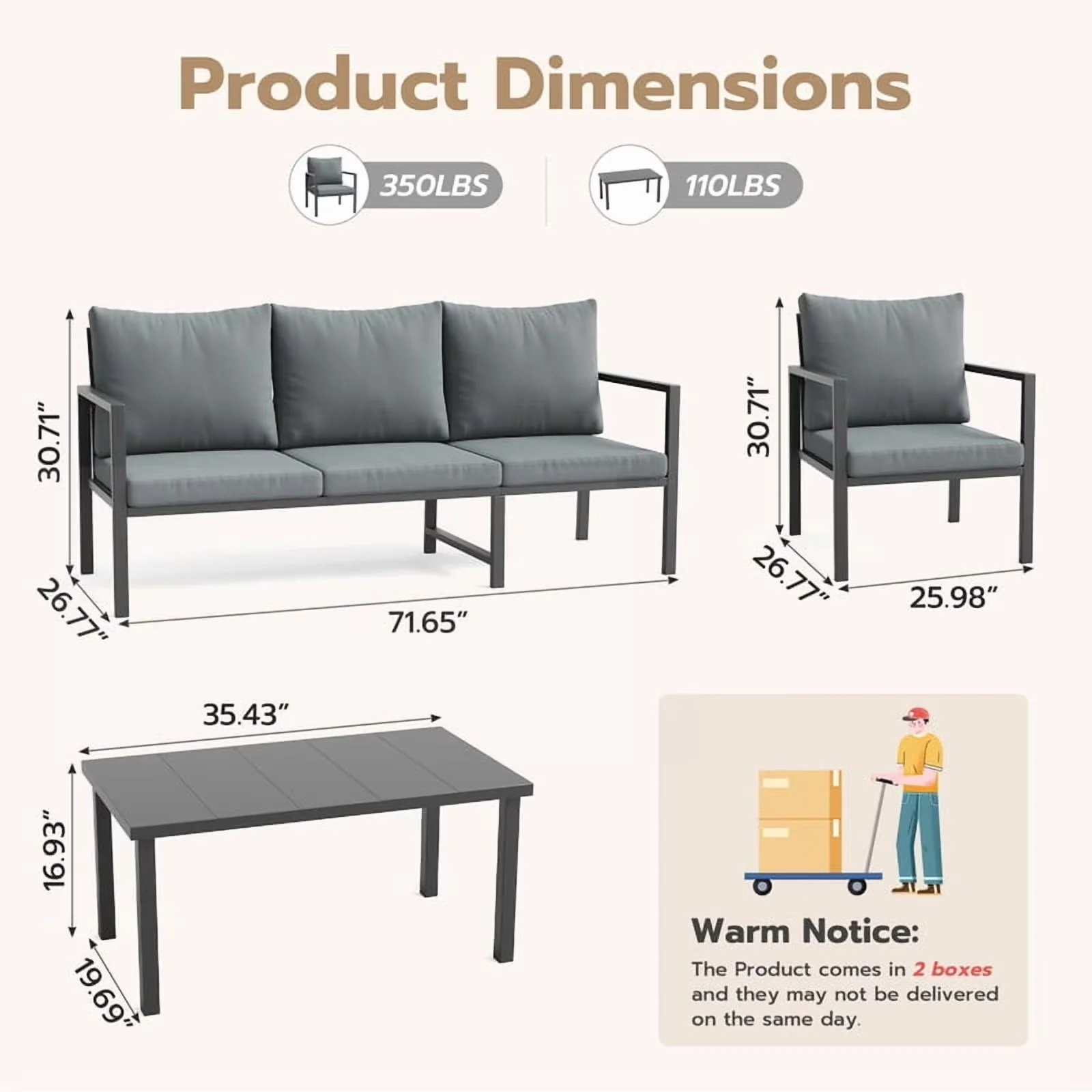Essential Patio Conversation Set with Weatherproof, 4-Piece Outdoor - Gray Metal Model 22E139