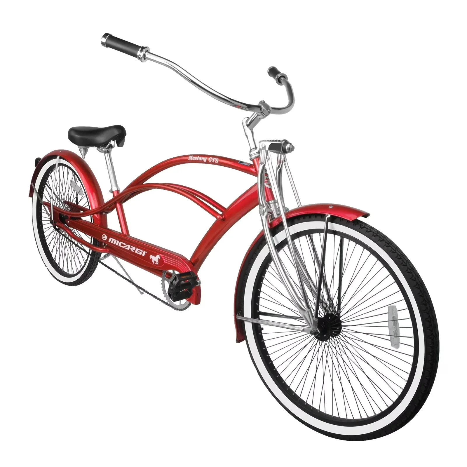 Modern Cruiser Bike with 35 lbs, Frame: Durable Steel Frame in Red, Handlebar: Chrome Handlebar - Red Model 2DBCF5