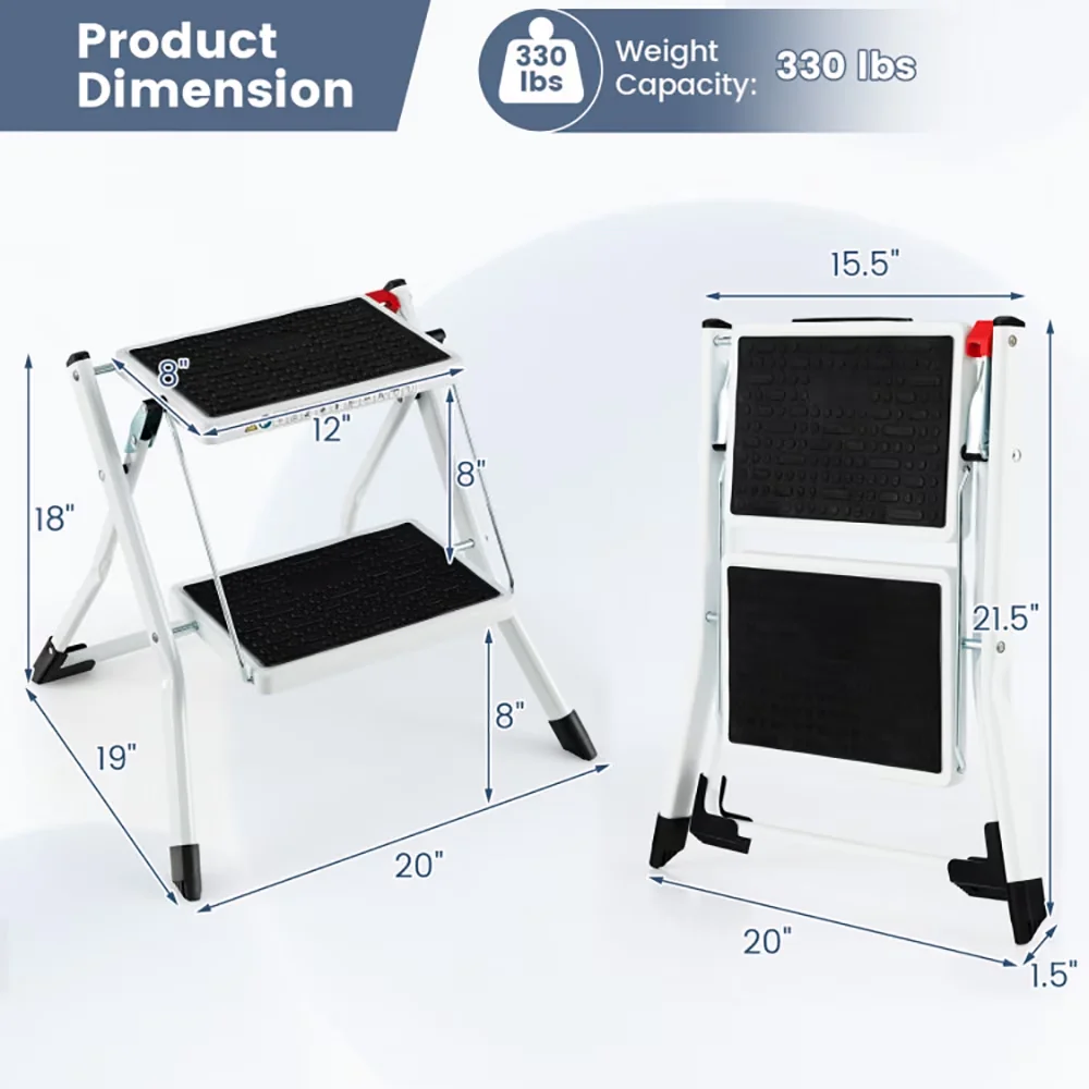 Essential Ladders And Step Stool with Waterproof, Dimension of Each Pedal:12" x 8", Weight Capacity:330 lbs - Metal + Pp White Model 5CE21D