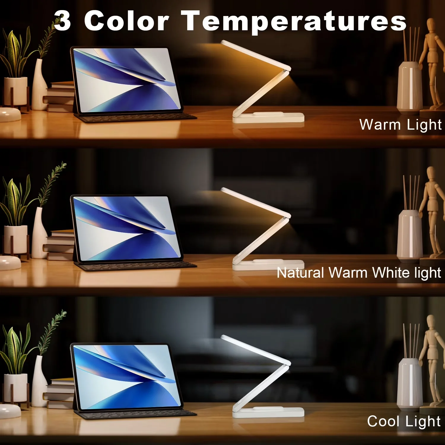 Compact Desk Lamp with LED, Battery - White Plastic for Office, Home - for General Purpose Model 77DB16