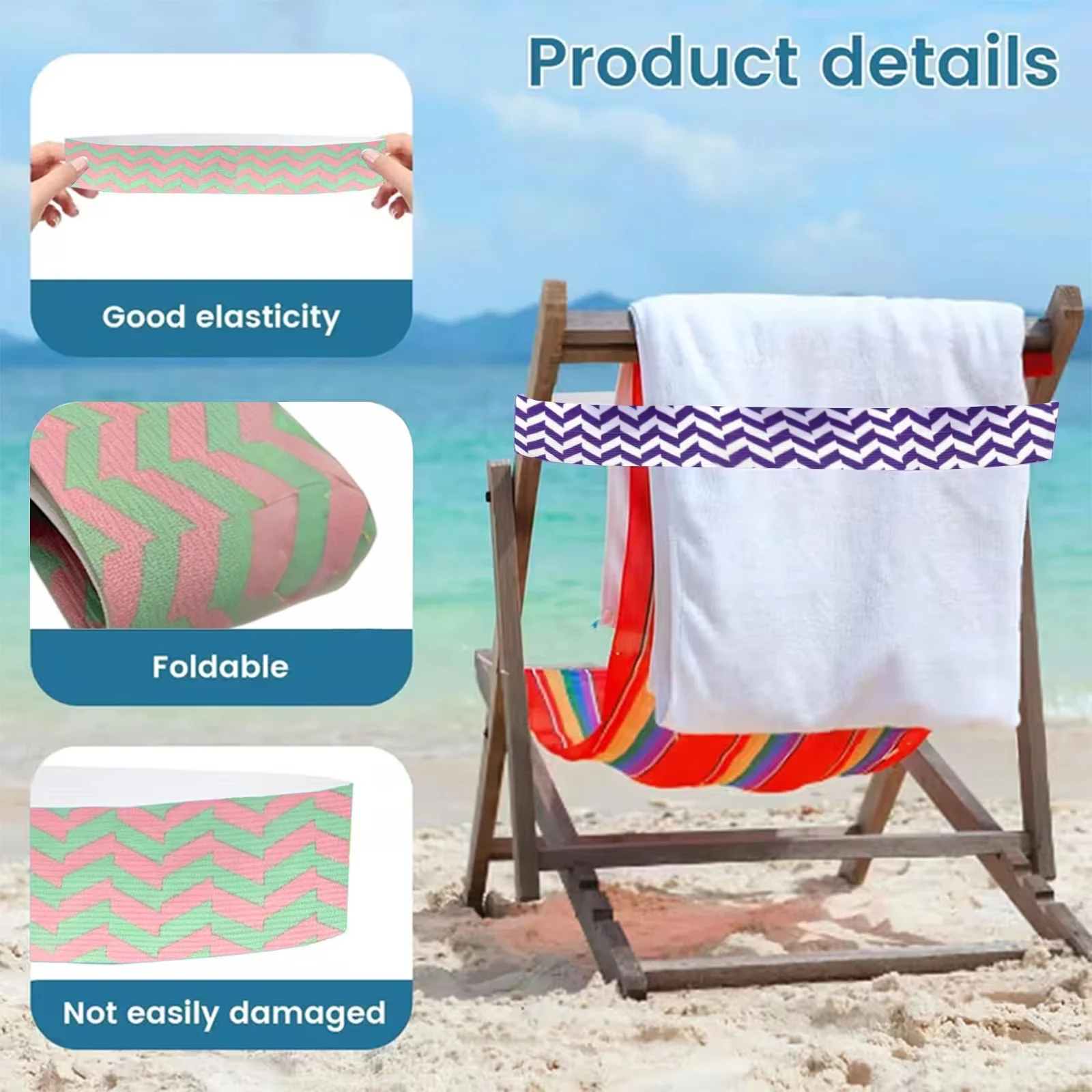 Premium Beach Chair with Adjustable, Elastic Bands - 5 Pack - Space-Saving Design Model 2171B8