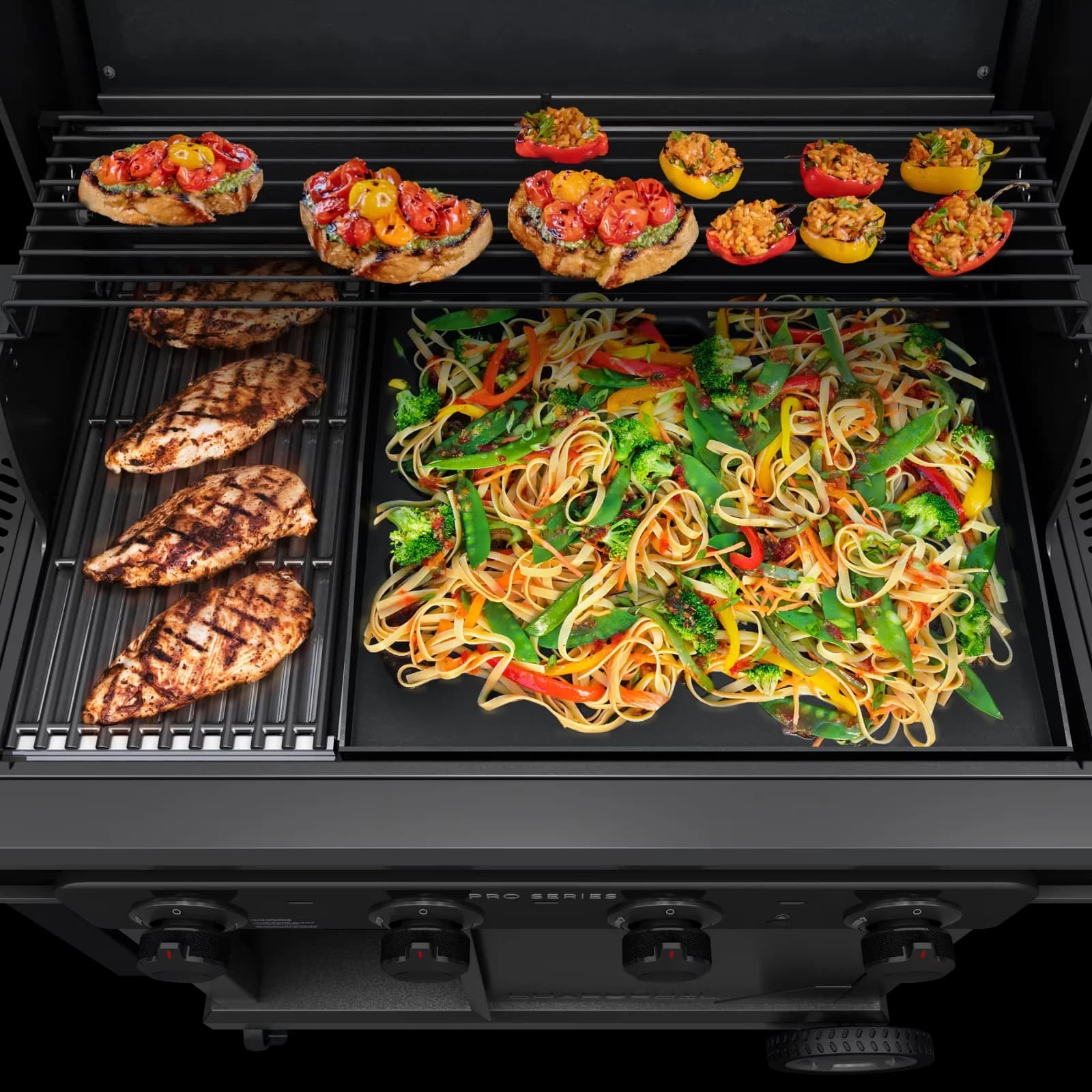 Durable Gas Grill with Infrared, Pro Series™ 4-Burner and Griddle - Black Heavy Duty Steel Model DE5750