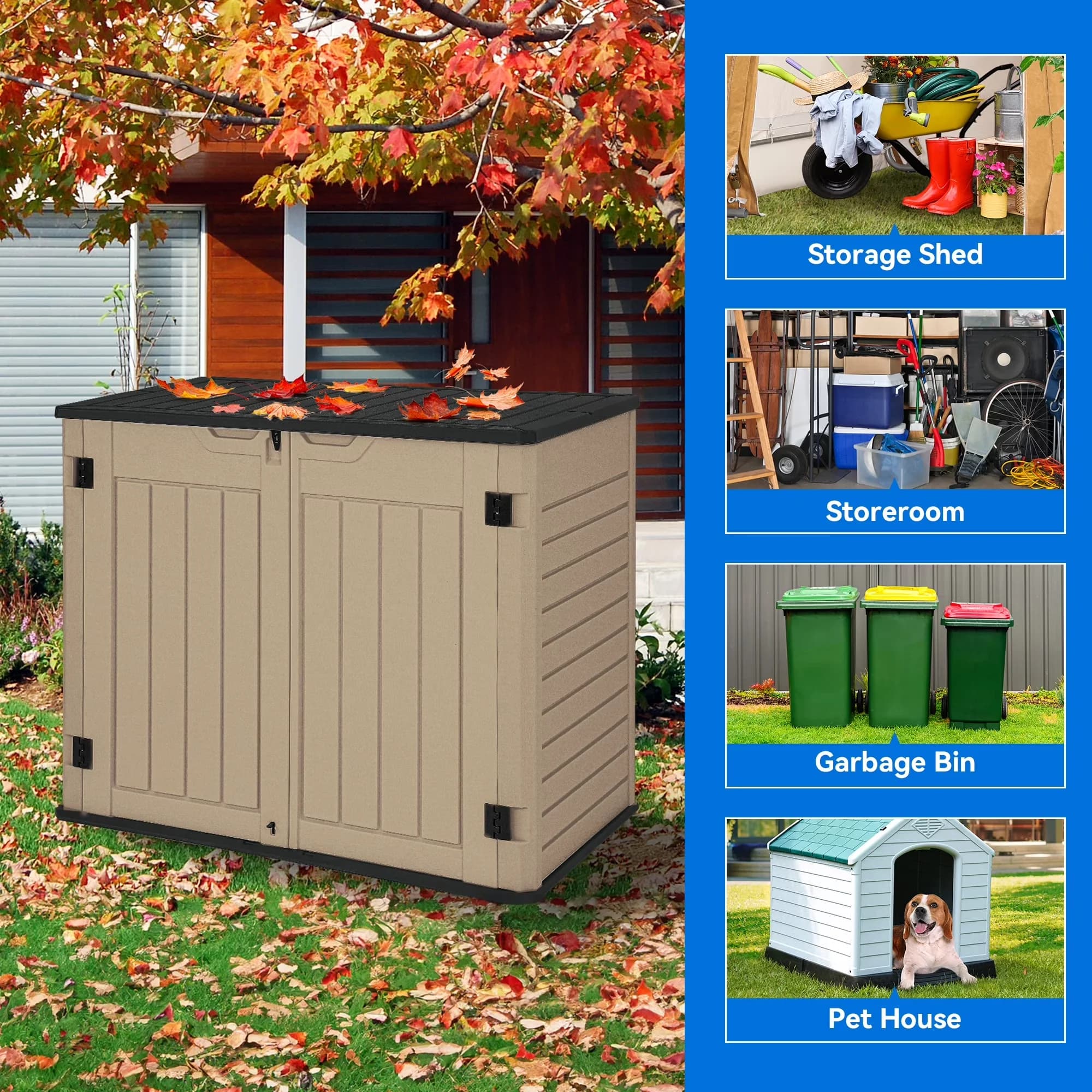 Versatile Shed with Waterproof, 41.30" x 51.10" x 29.10", Brown - Brown Plastic Model A4E5AA