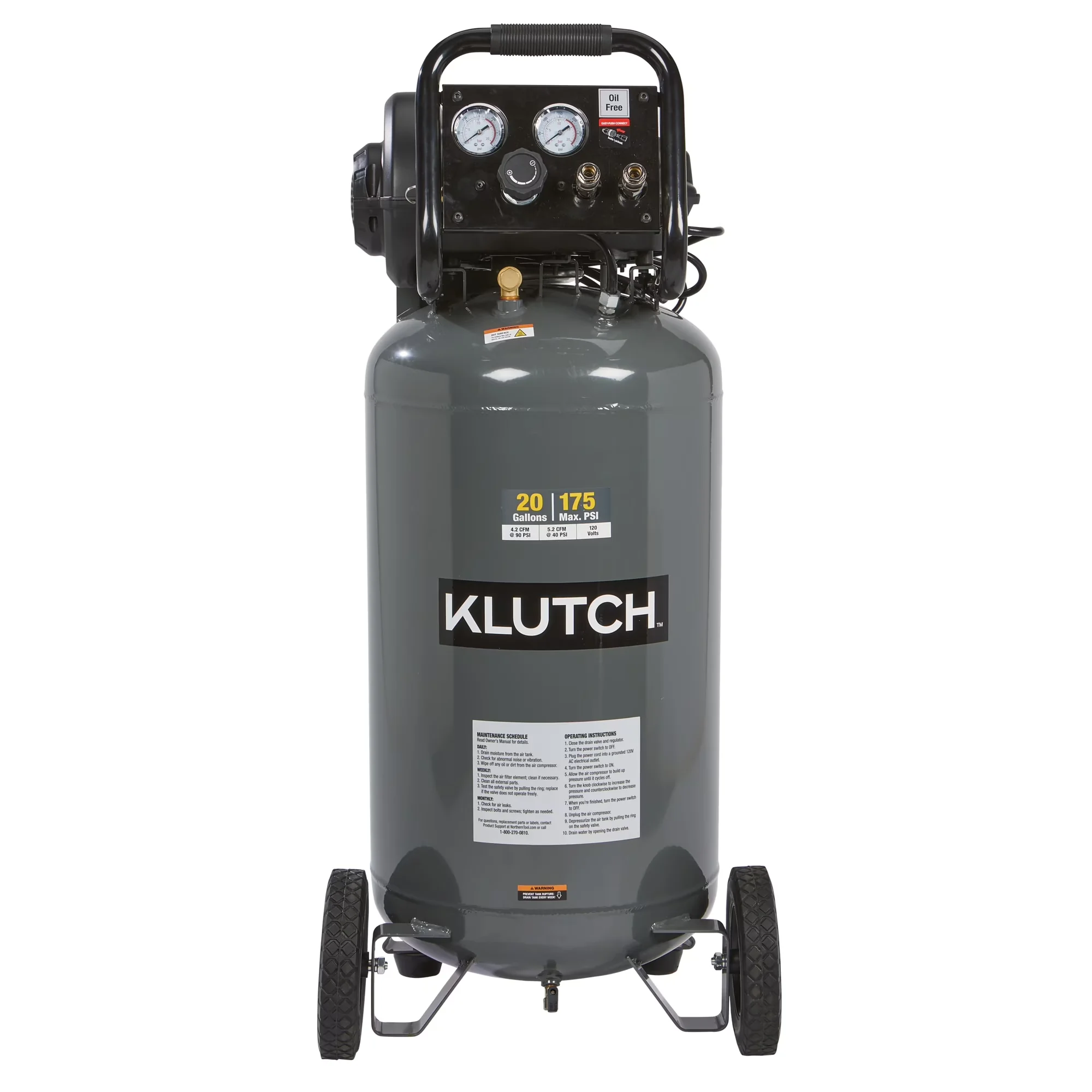 Air Tools Compressor Premium with Portable, 20-Gallon, 2 HP - Gray Rubber Model DFE0A0