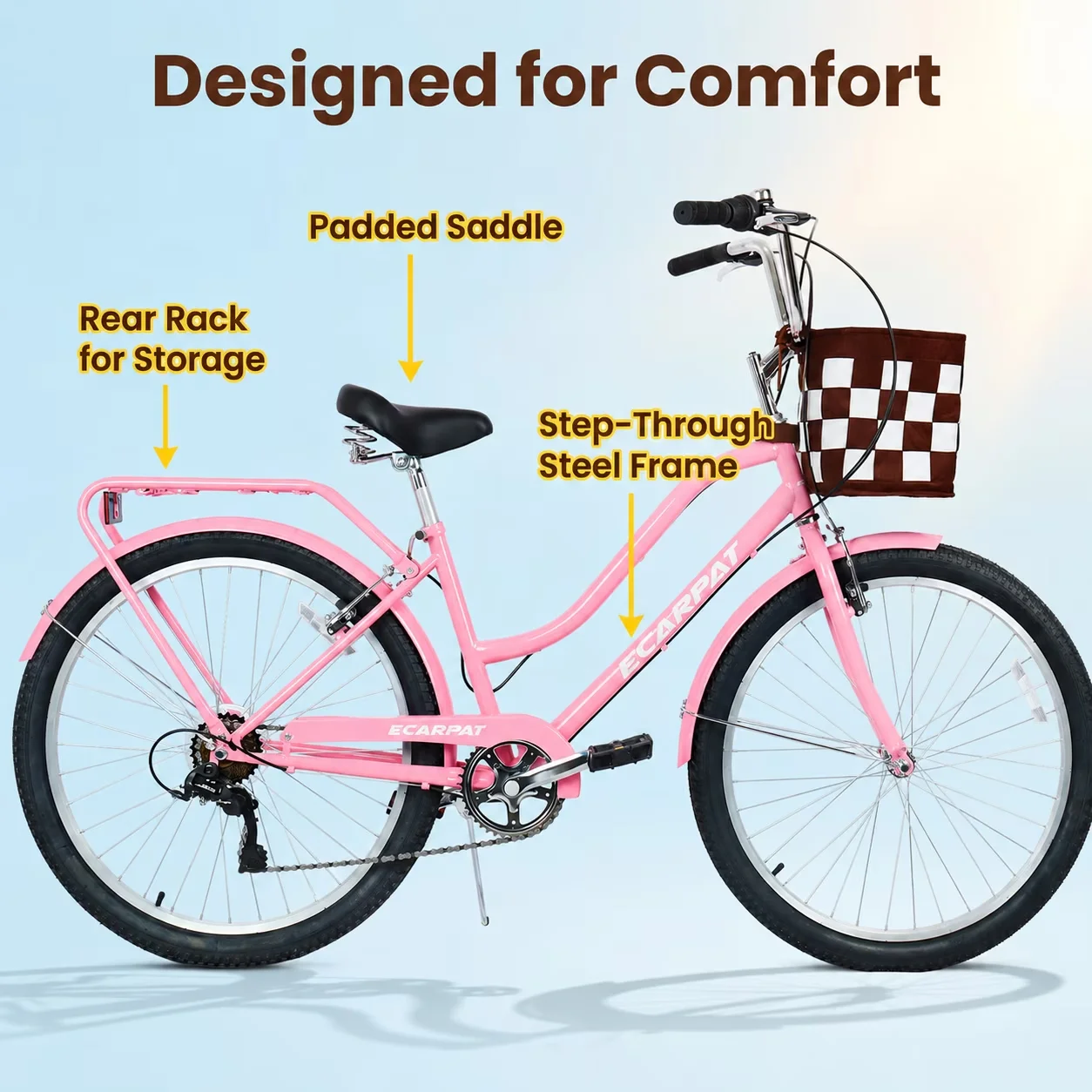 Durable Cruiser Bike with Adjustable Height, Sport or Fitness Type:Cycling, Product Style:American Design - Pink Model 3C91FF
