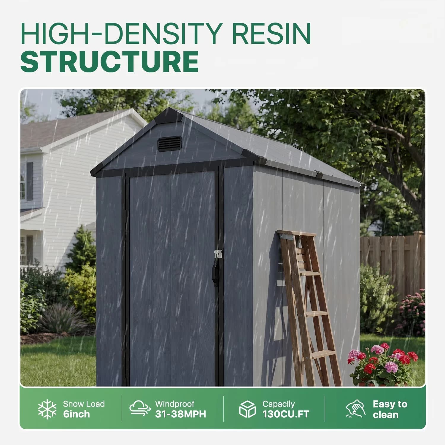 Classic Shed with Lockable Door, Water-Resistant, 6'X4' Resin Storage - Gray Pp, Metal Model 6389FA