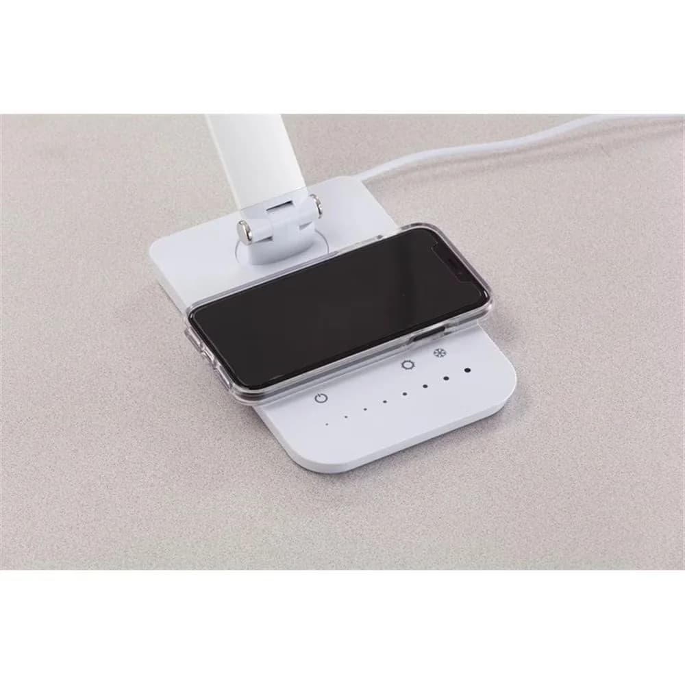 Stylish Desk Lamp with LED, Wireless Charging - White Abs Plastic, Aluminum Model E44581