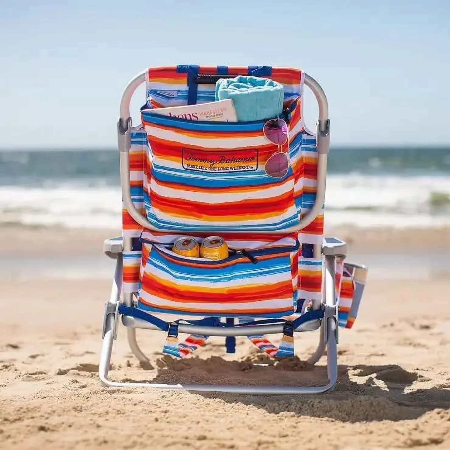 Beach Chair Compact with Adjustable, Folding, Lightweight, rustproof aluminum frame. - Tropical Sunset Model 53ECA2