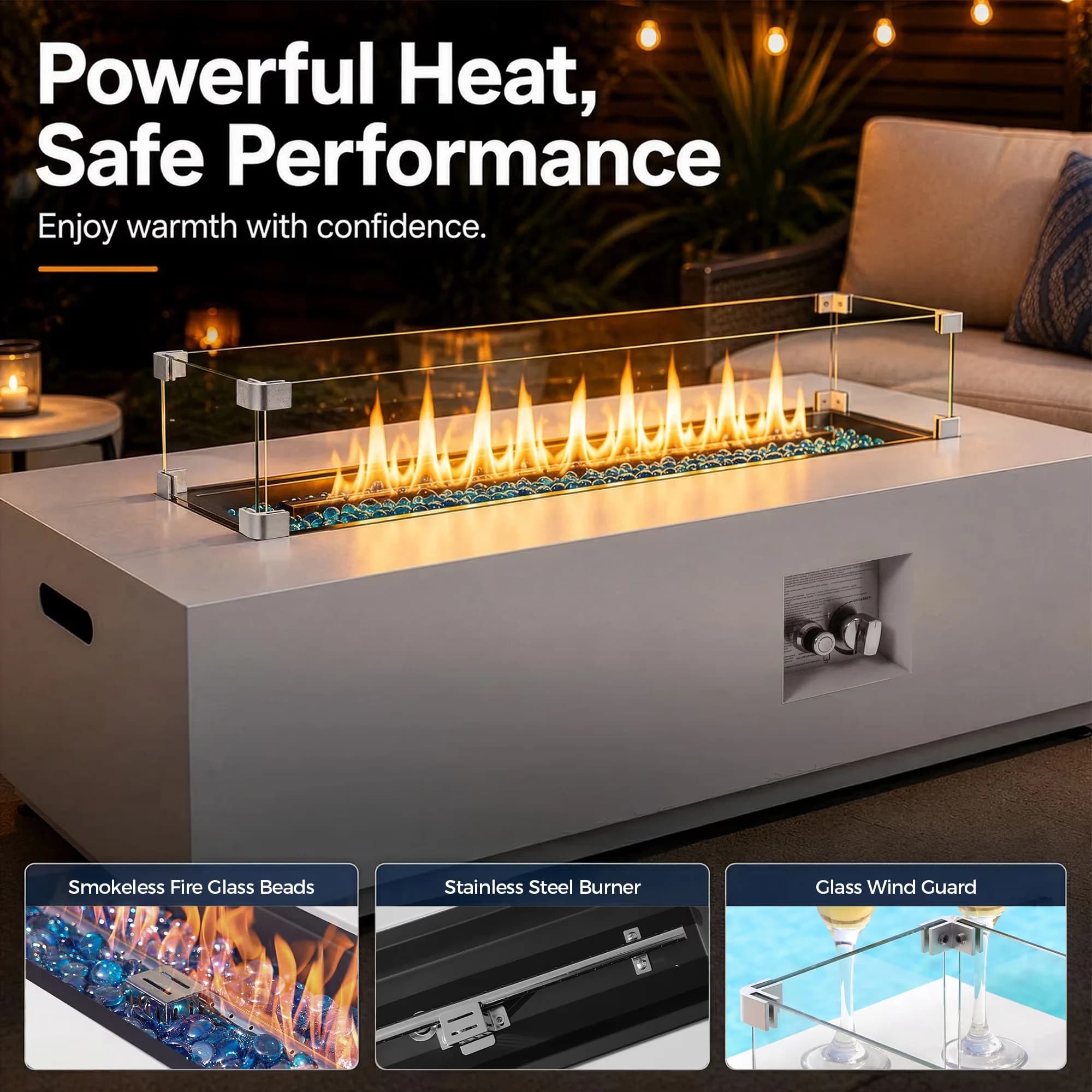 Compact Outdoor Heating with 50000 BTU, Fade Resistant - Gray Powder Coated Alloy Steel, Glass Model 8A6412