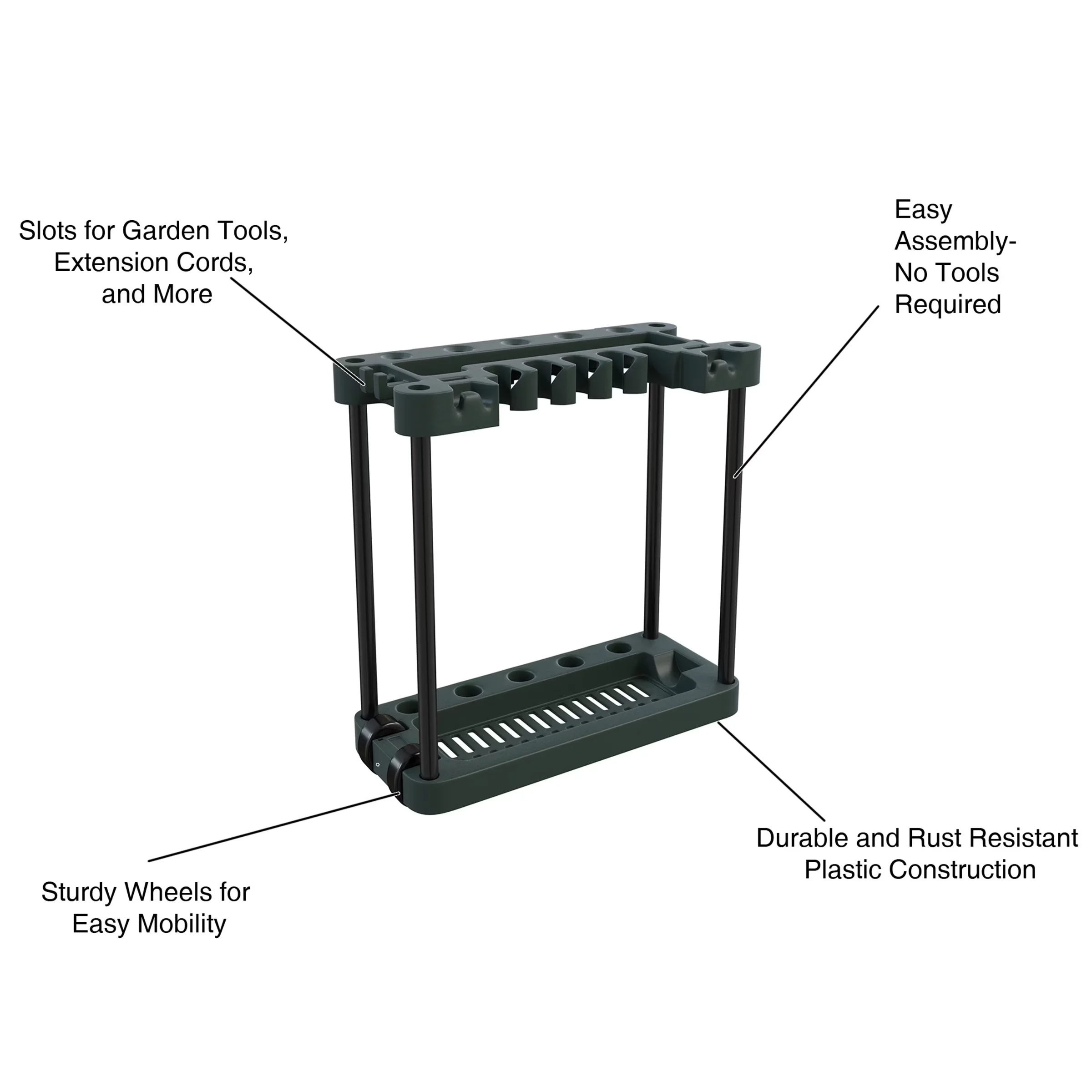 Durable Toolstorage with Portable, Portable Rolling Utility Rack, Garden Tool Organizer - Plastic Black Model 4459A2