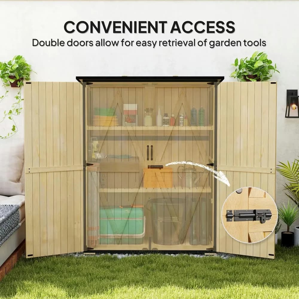 Stylish Shed with Lockable Door, Garden Storage, Tool Storage - Fir Wood, Steel Brown Model 9F790B