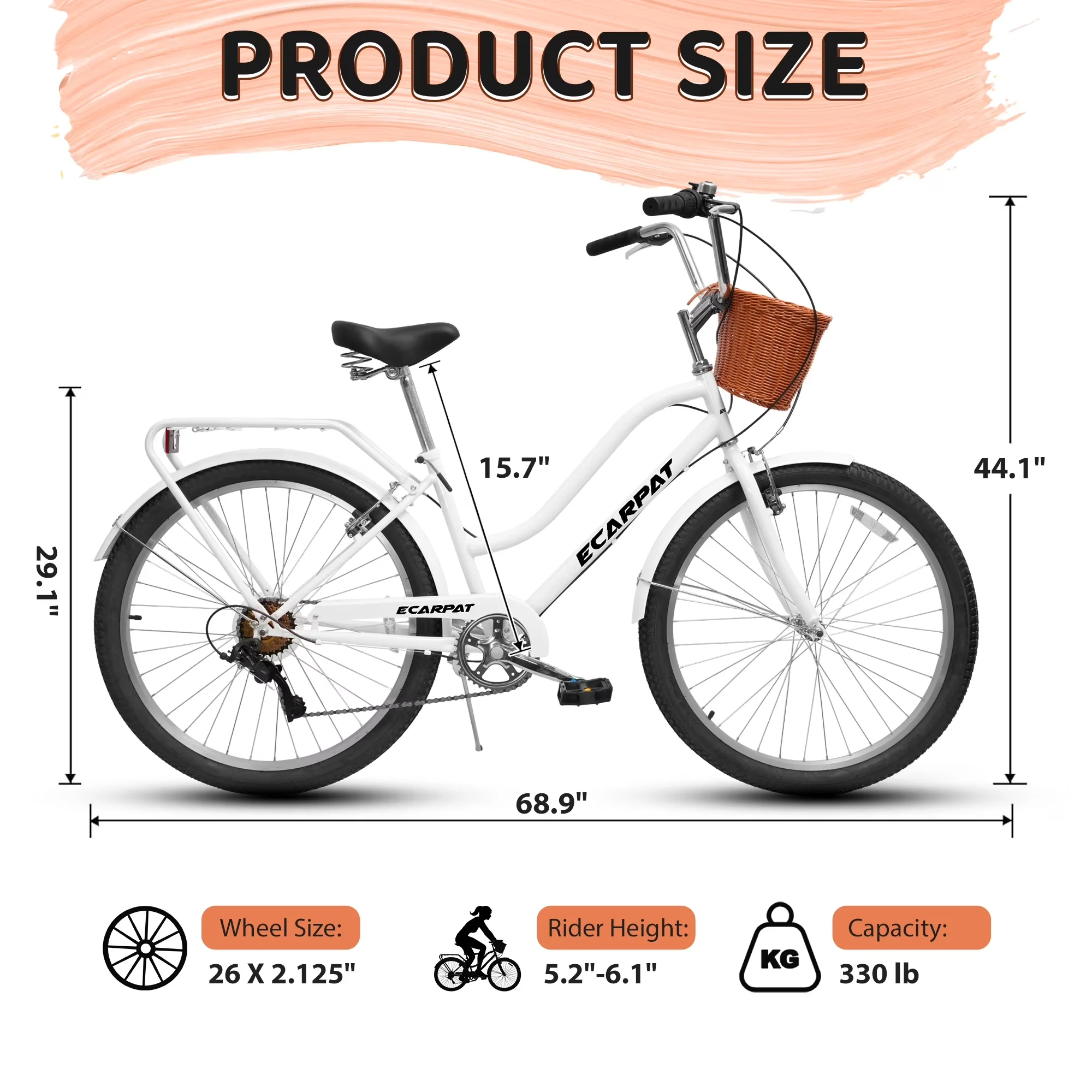 Quality Cruiser Bike with 26 Inch Beach, Wheel Size: 26*2.125 Inches, Frame Material: Steel - White Model E25BF0