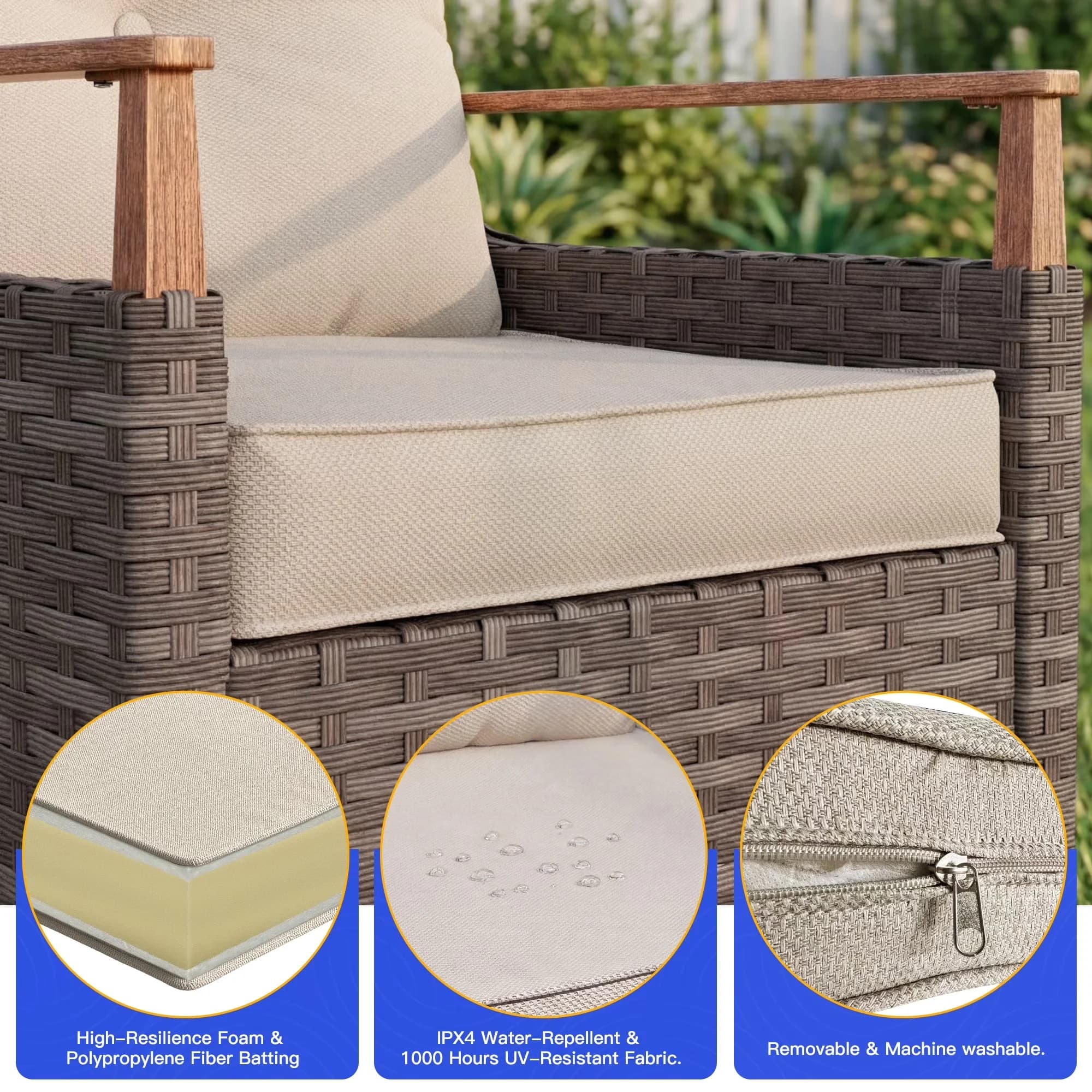 Efficient Patio Conversation Set with Weatherproof, 2 Swivel Rocker Chairs - Beige Cast Iron Model 1F5793