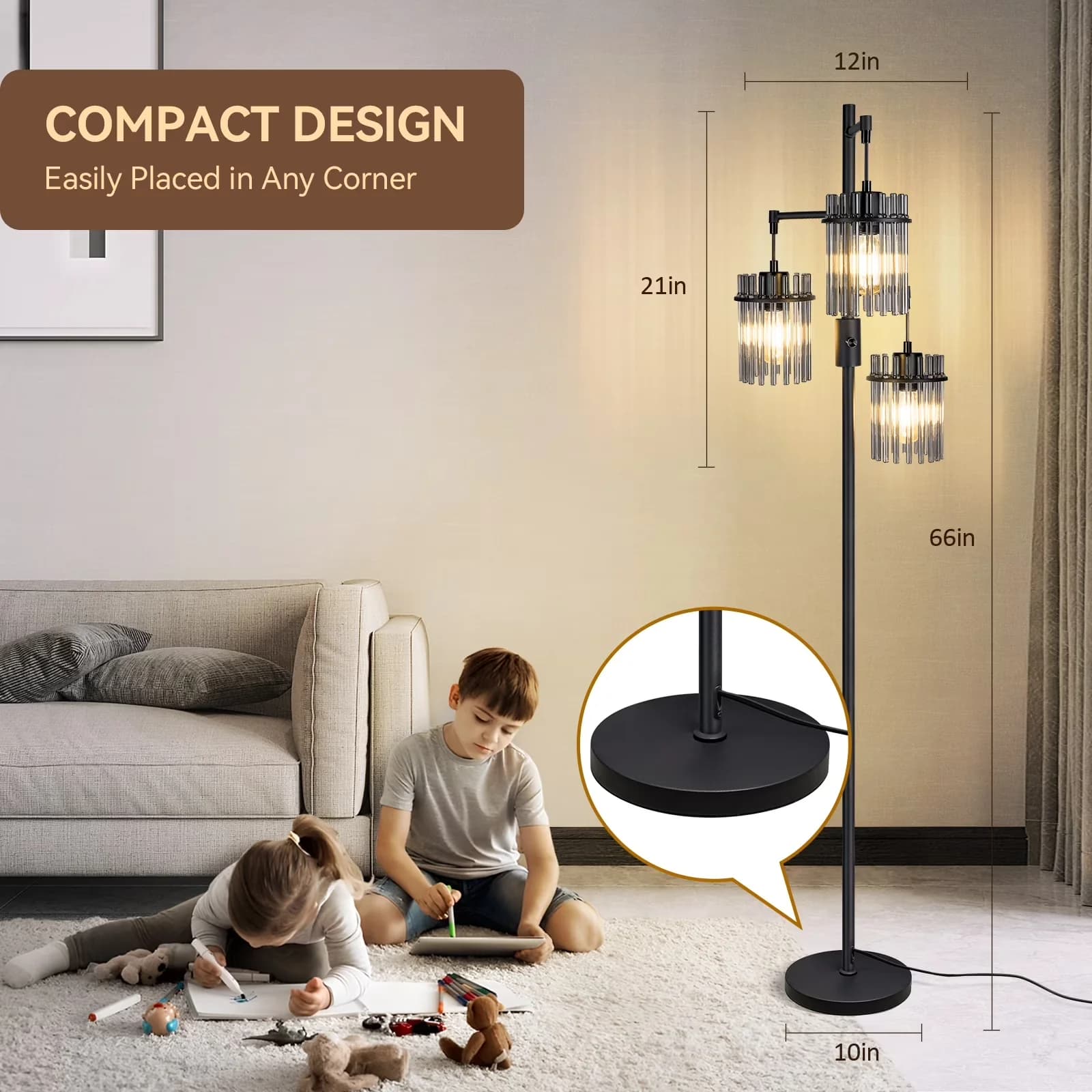 Floor Lamp Versatile with LED, Industrial - Black Metal for Living Room Model 045C23