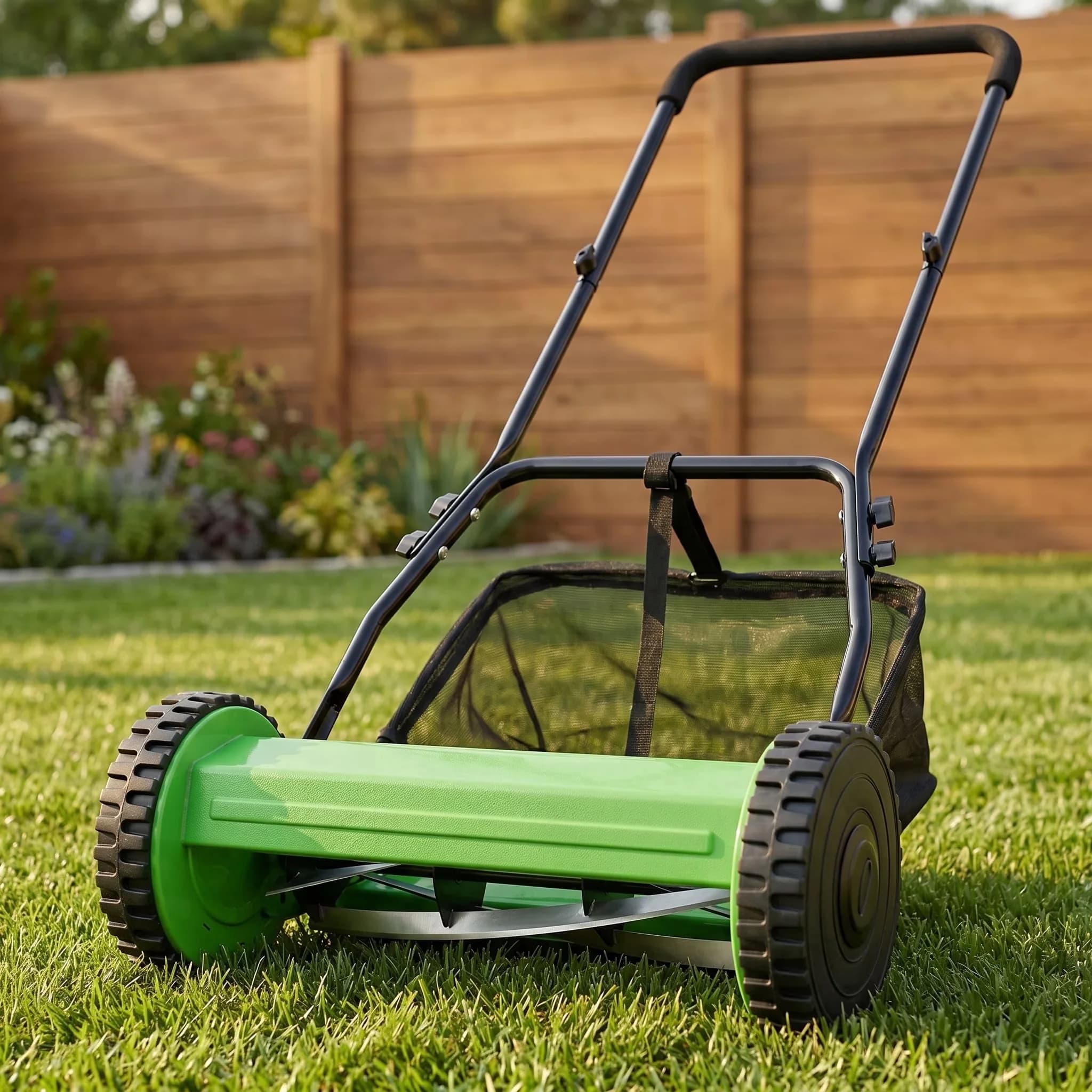 Versatile Push Mower with Adjustable, Grass Catcher, 14-Inch 5-Blade Reel Lawn - Green Model C0840C