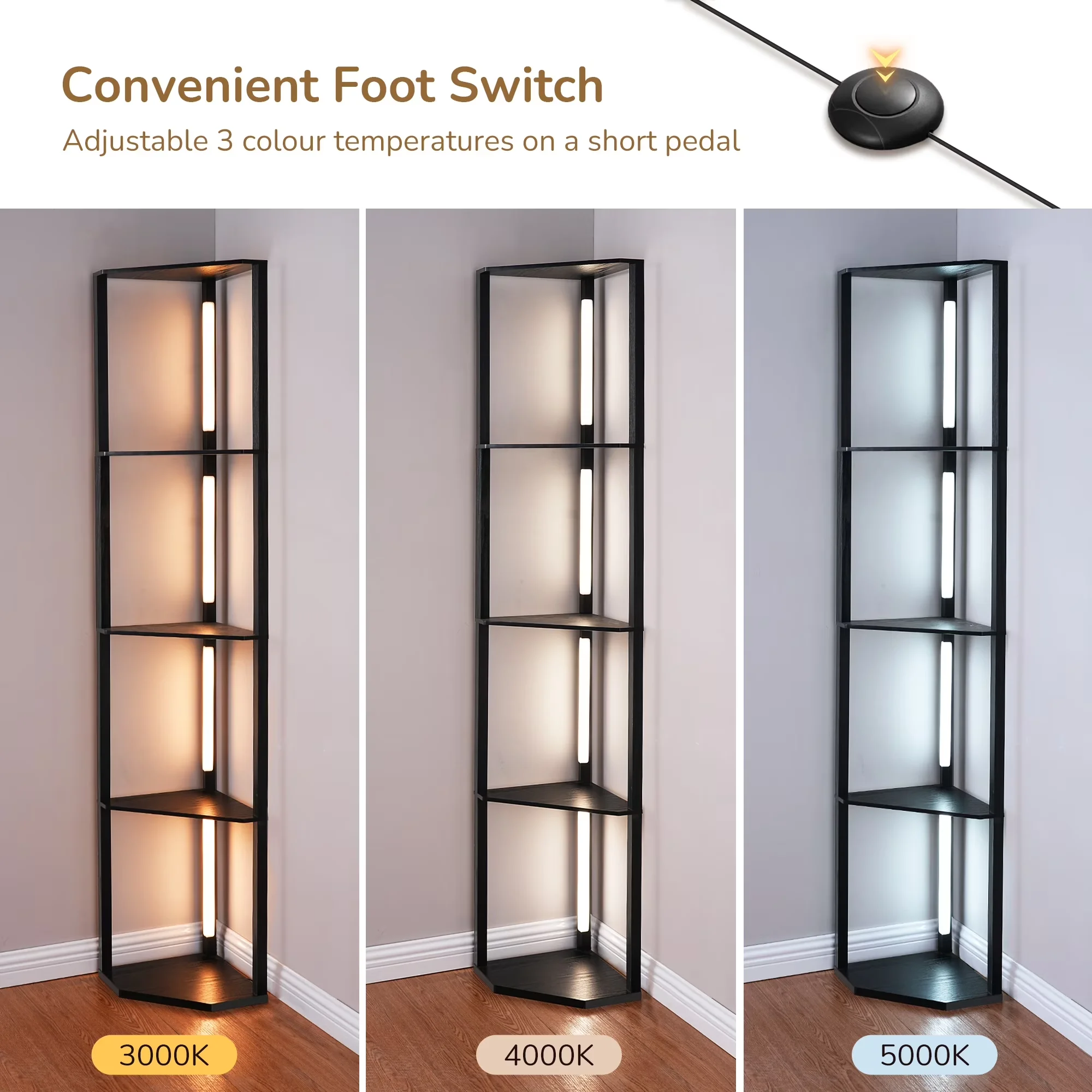 Floor Lamp Compact with LED, Farmhouse, Dimmable - Black Wood for Living Room, Bedroom Model DF1769