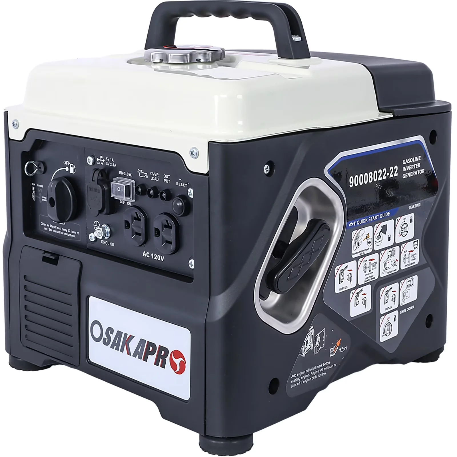 Durable Generator with 1200W, On Indicator Light, Overload Protection for Home, Camping - Model 057EC3