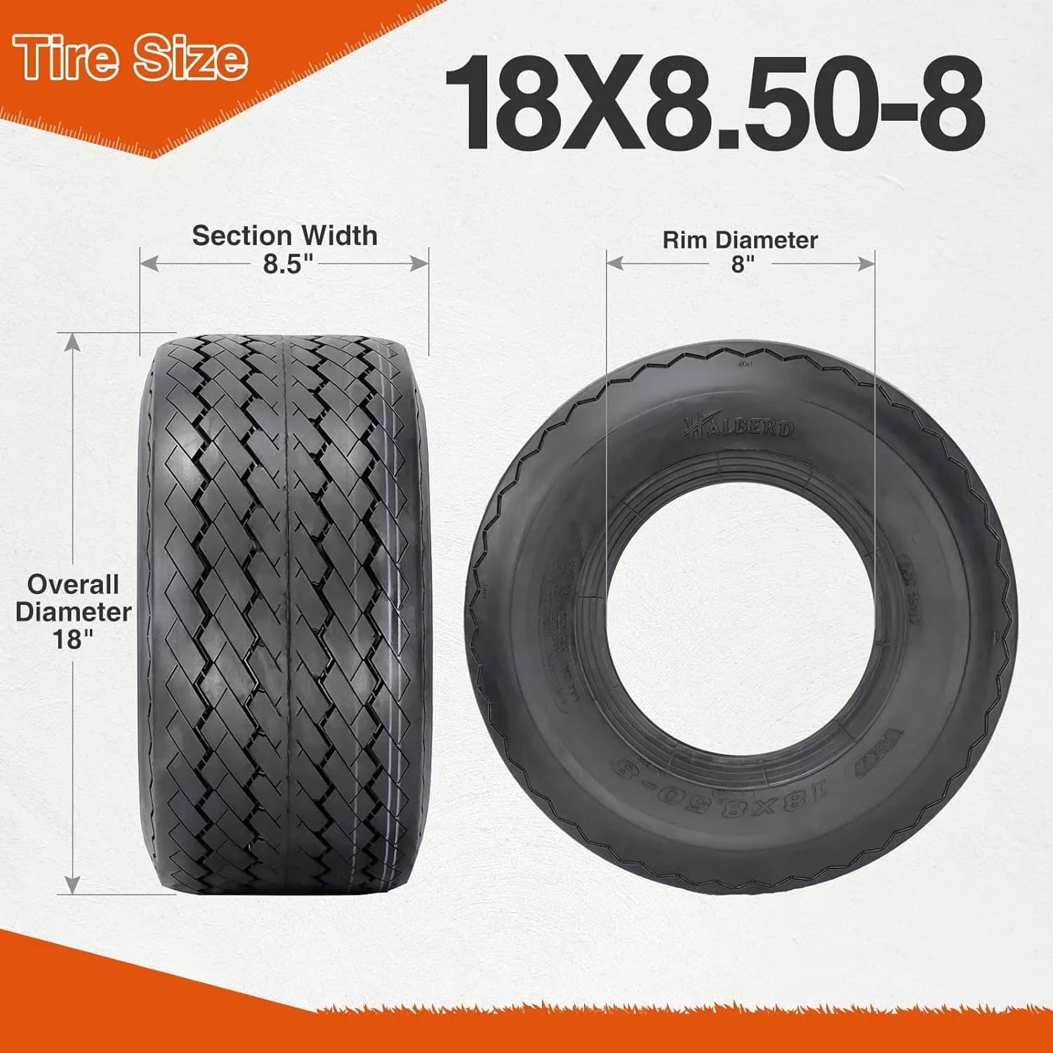 Essential Golf Cart Tire with Rim Diameter: 8 inches, Tread Depth: 6mm (0.24 inches), Section Width: 8.5 inches - Model D388B5
