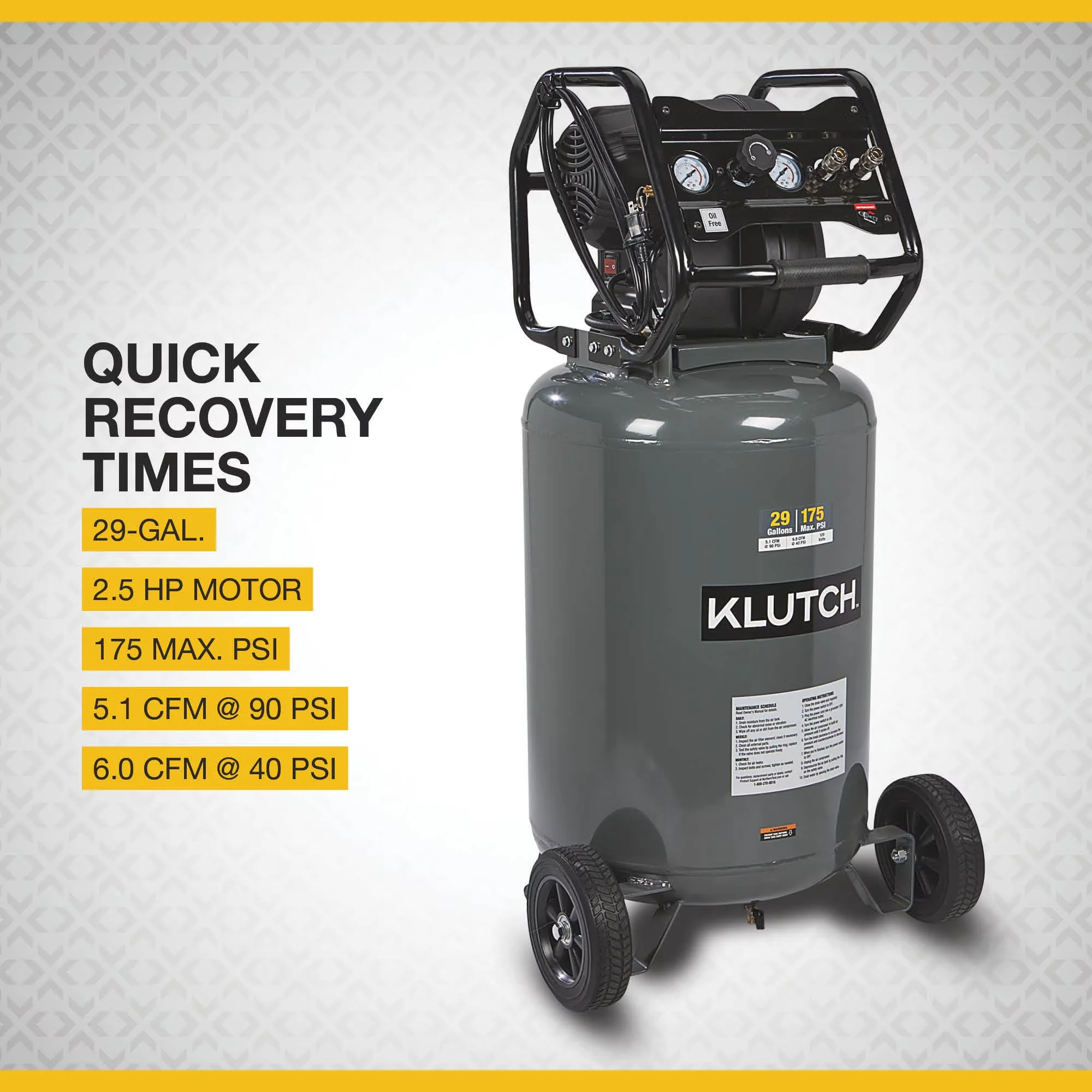 Stylish Air Tools Compressor with Portable, 175 PSI, 120 Volts - Gray 29 Model 69E071